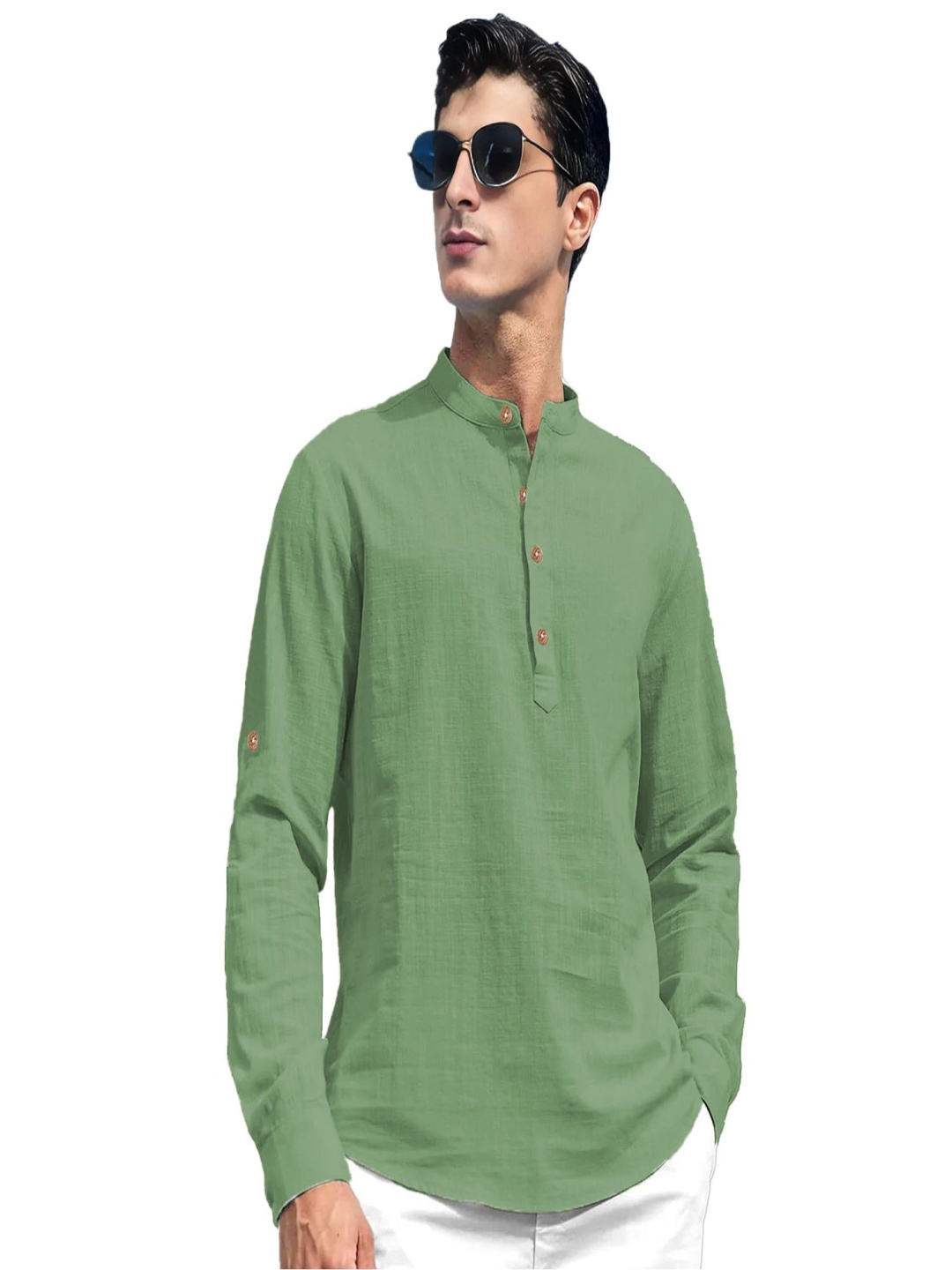 

EdinWolf Mandarin Collar Cotton Slim Fit Straight Kurta, Khaki