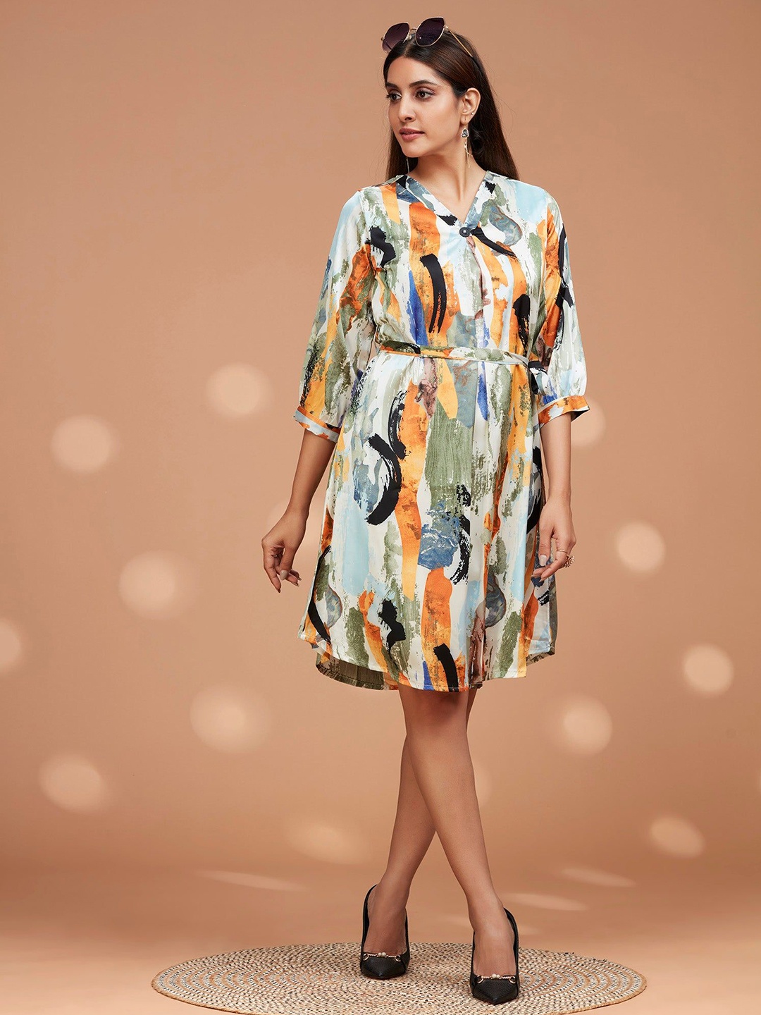 

FREYAA Floral Tie-Up Neck A-Line Midi Dress, Multi