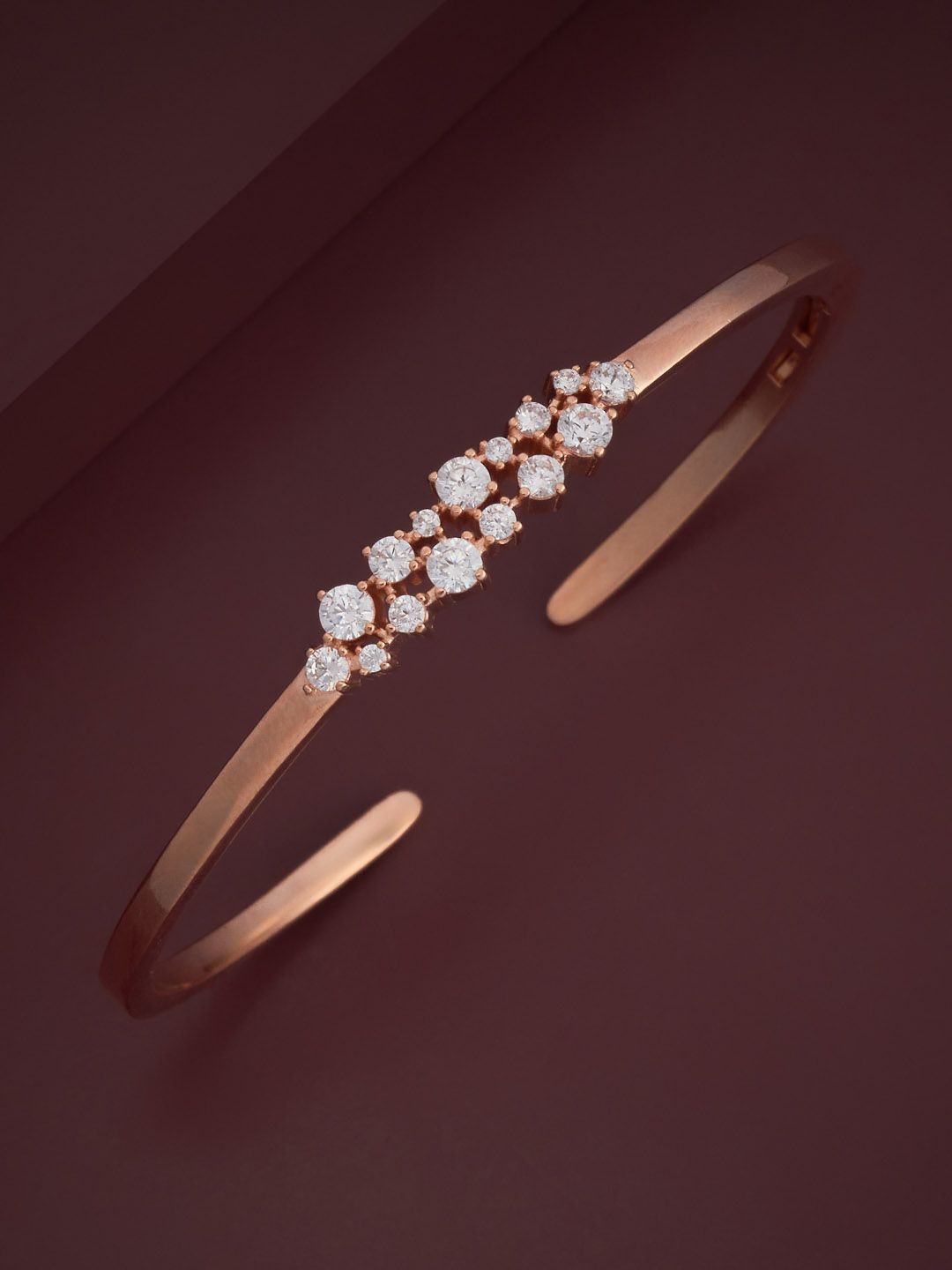 

Kushal's Fashion Jewellery 92.5 Pure Silver Rose Gold-Plated Stone Studded Cuff Bracelet