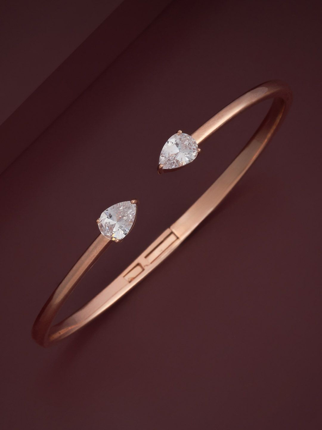 

Kushal's Fashion Jewellery 92.5 Pure Silver Rose Gold-Plated Stone Studded Cuff Bracelet