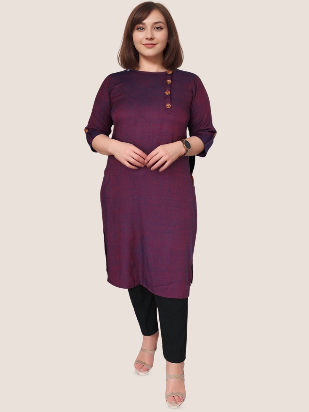 

SINDOORI Women Side Button Design Kurta, Purple