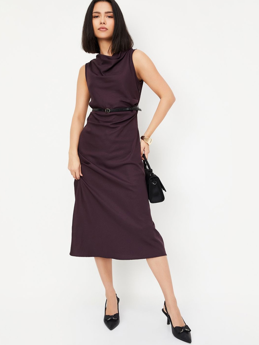 

max Women Cowl Neck Sheath Dress, Purple
