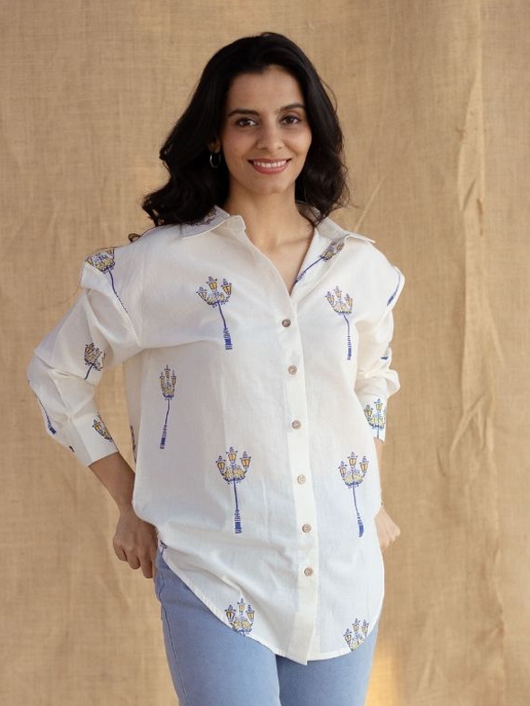 

THE INDIAN ETHNIC CO Women Opaque Printed Casual Shirt, White