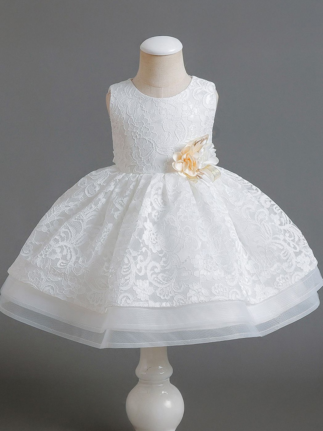 

Xsole Girls Self Design Fit & Flare Dress, White