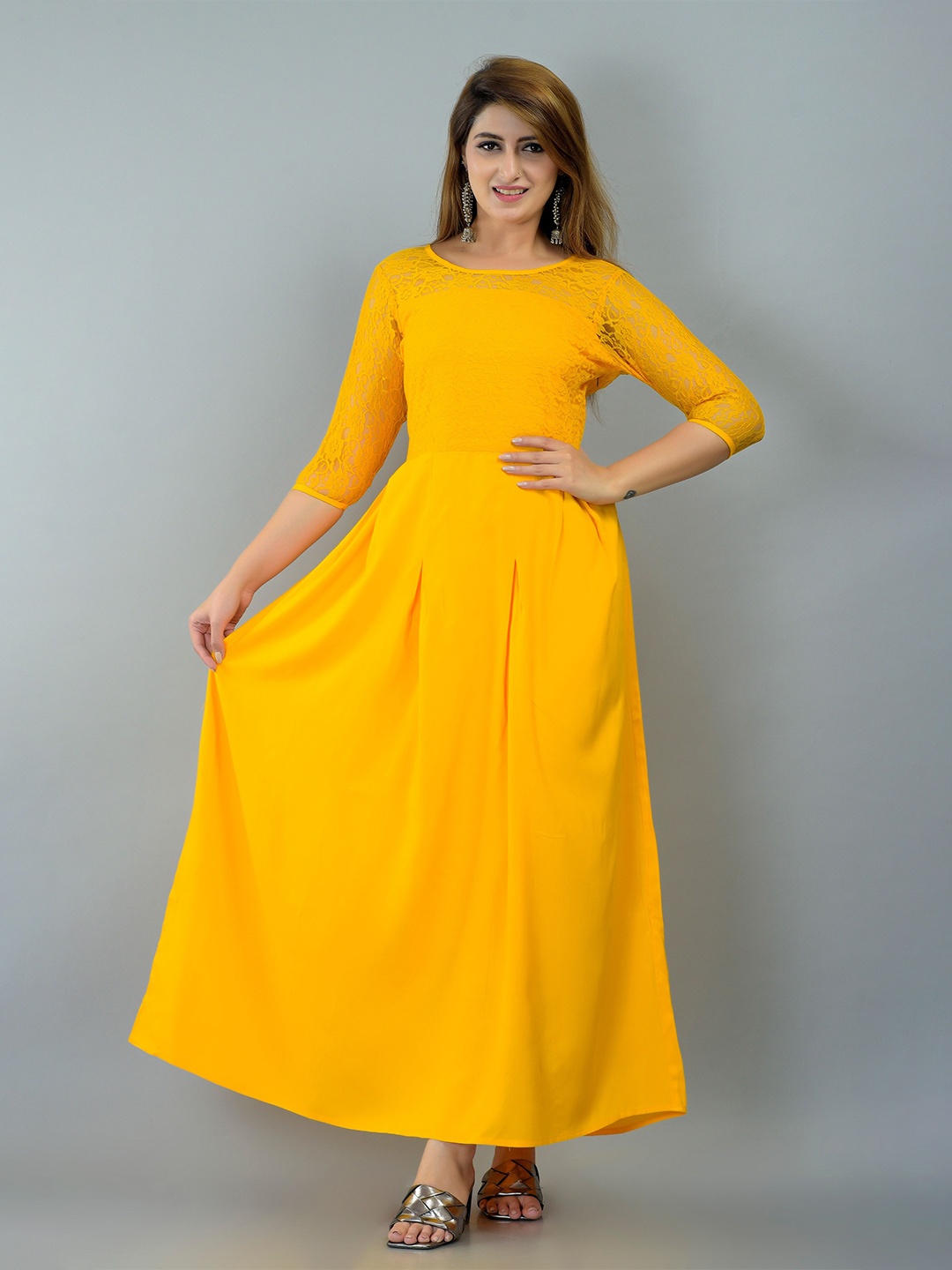 

VYMO Women Fit & Flare Maxi Dress, Yellow