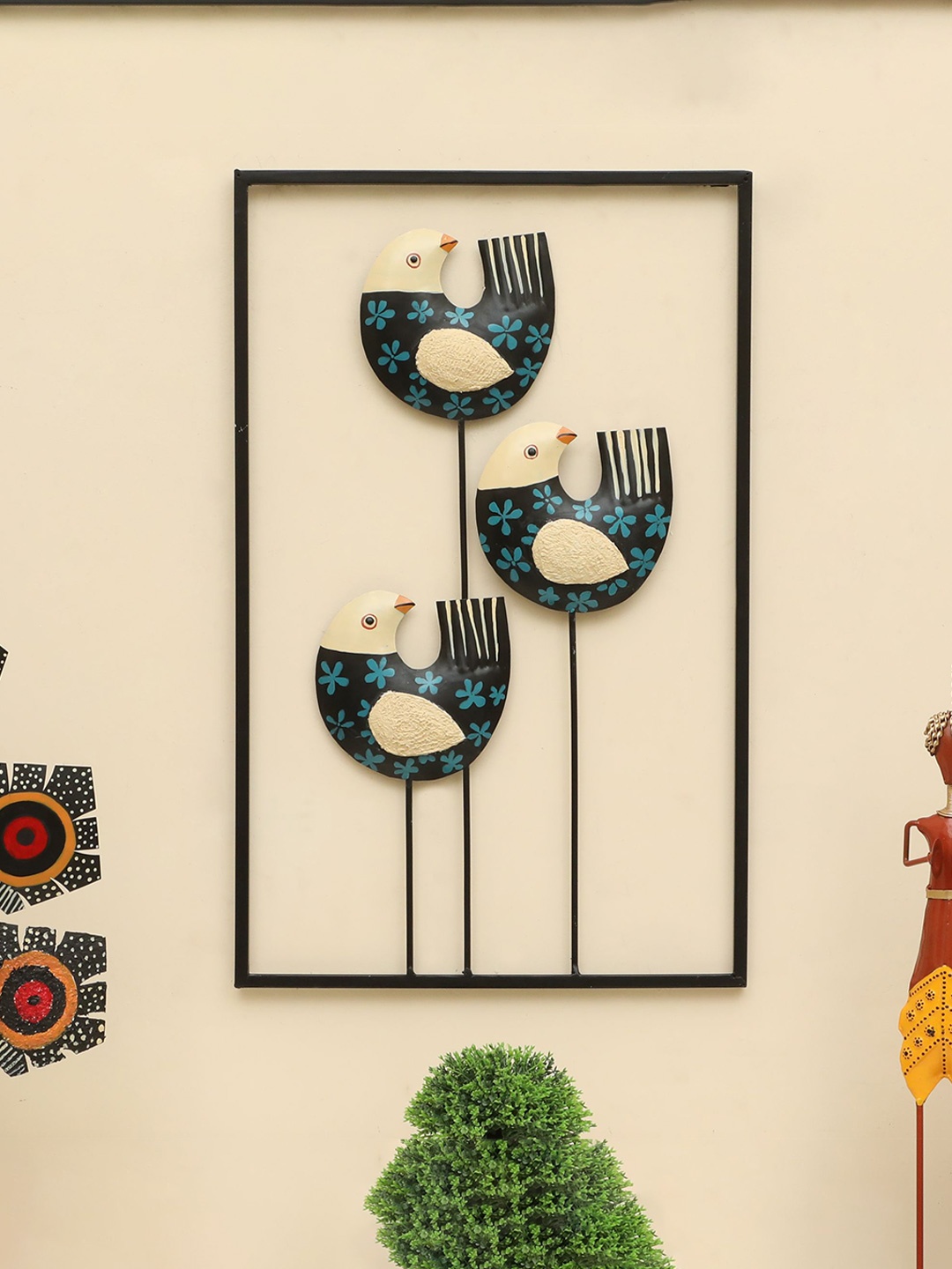 

vedas Mystic Indiana Black & Beige Printed Zeno Birds Wall Decor