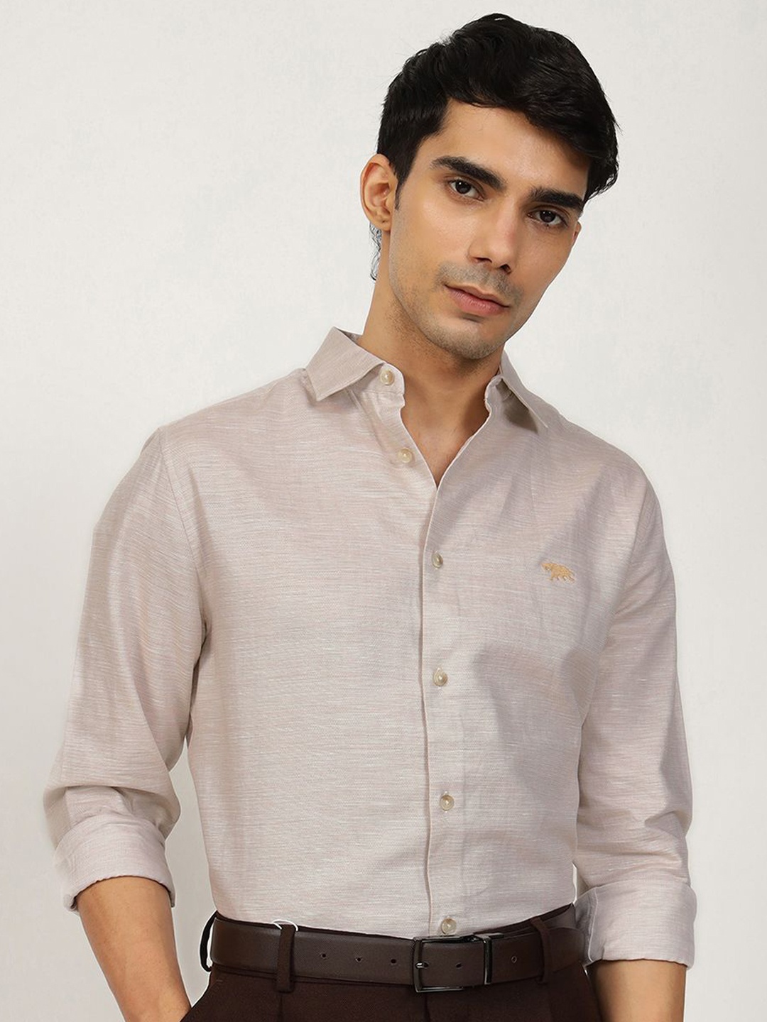 

Andamen Semi Casual Men Cotton Linen Slim Fit Shirt, Nude