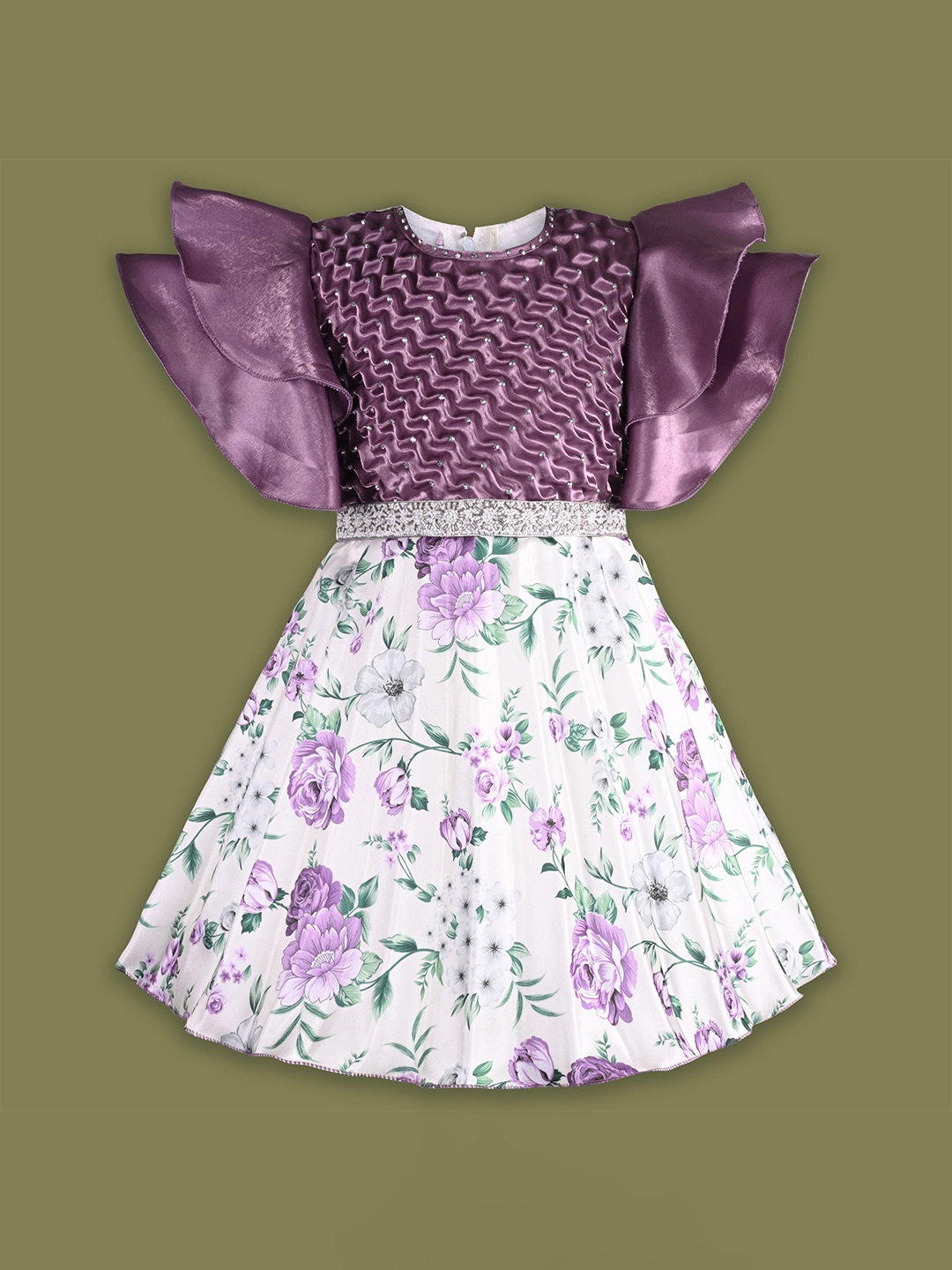 

Wish Karo Girls Floral Printed Fit & Flare Knee Length Dress, Purple