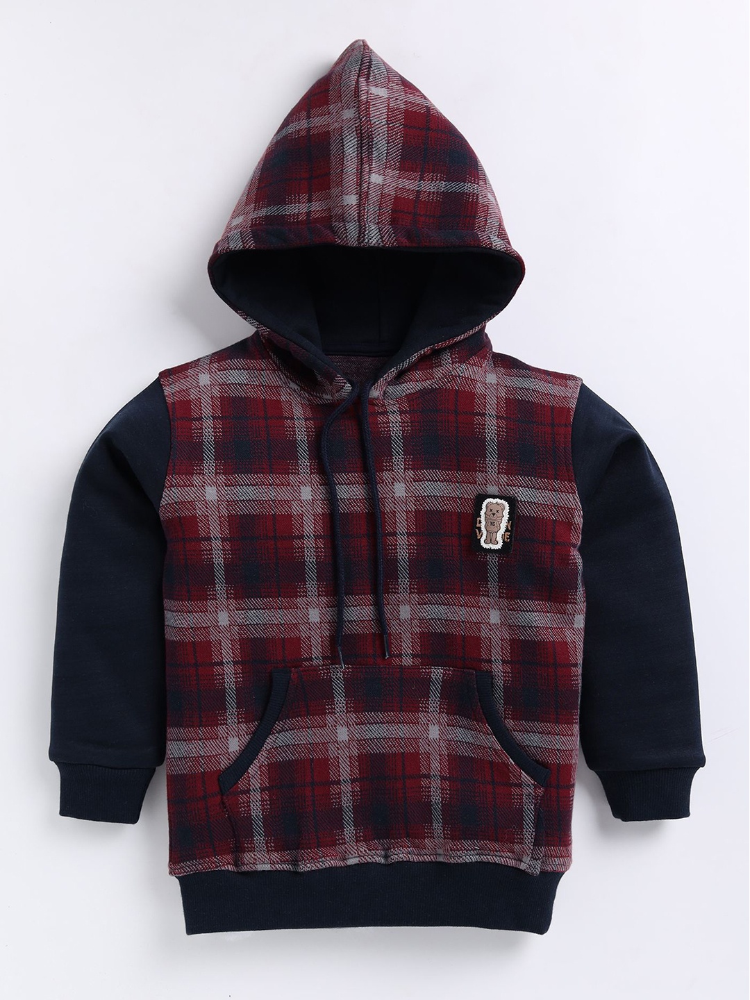 

Cutopies Boys Checked Hooded Sweatshirt, Maroon