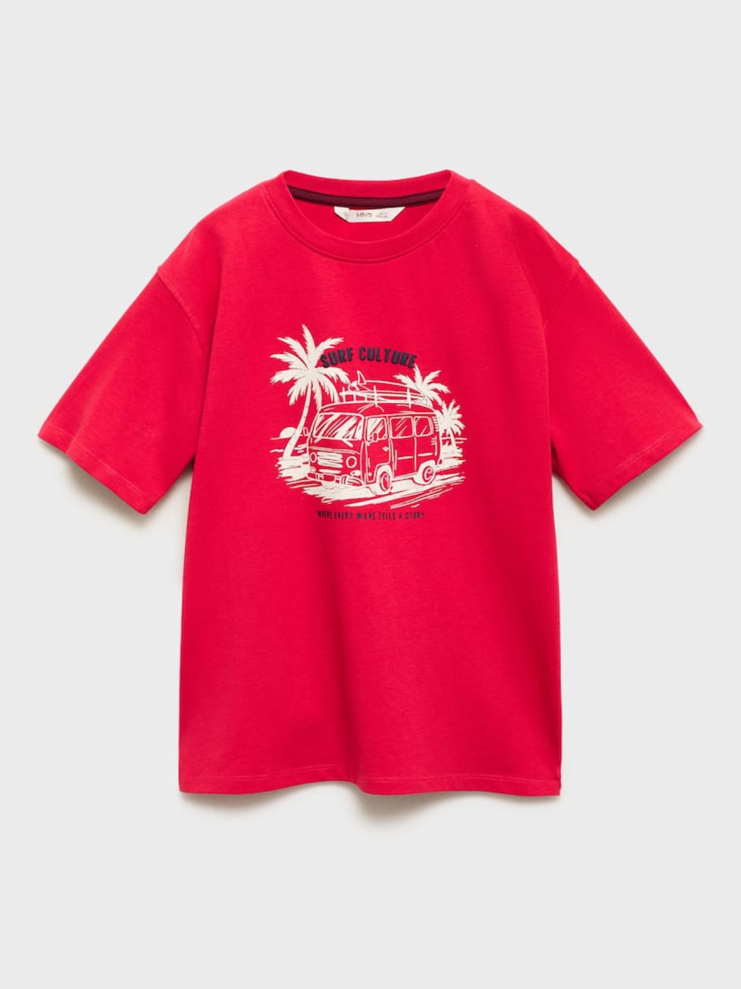 

Mango Kids Boys Pure Cotton Graphic Printed Drop Shoulder Sleeves T-shirt, Red