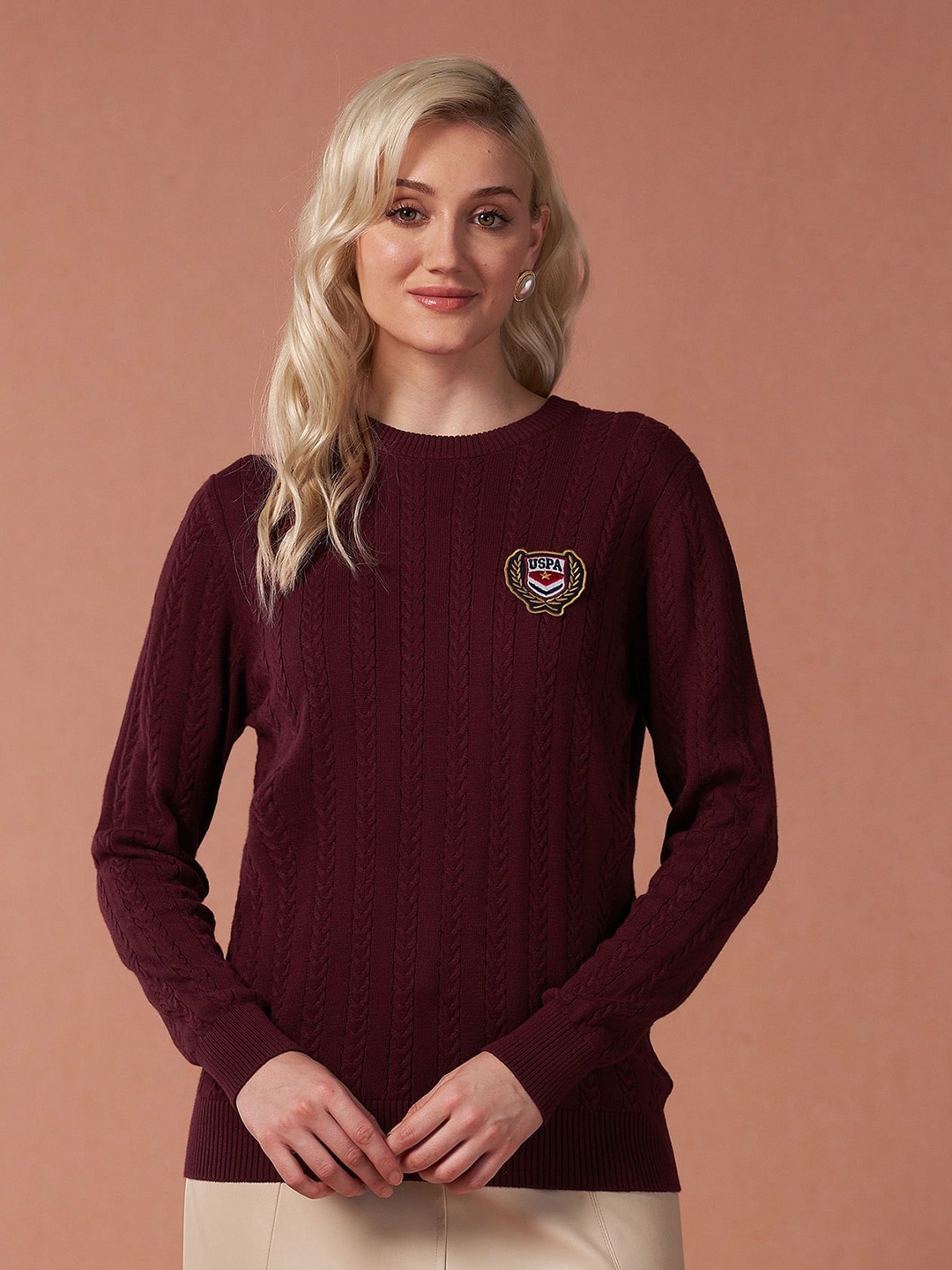 

U.S. Polo Assn. Women Women Cable Knit Pullover Sweaters, Burgundy