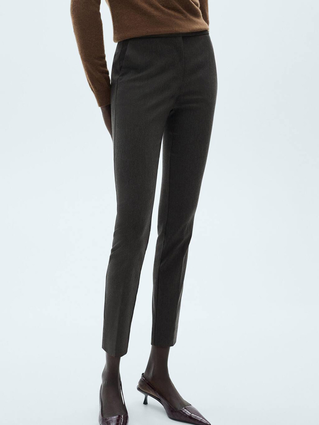 

MANGO Women Crop Skinny Fit Trousers, Charcoal
