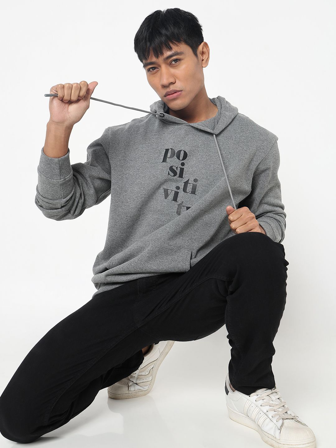 

R&B Men Printed Hooded Sweatshirt, Grey