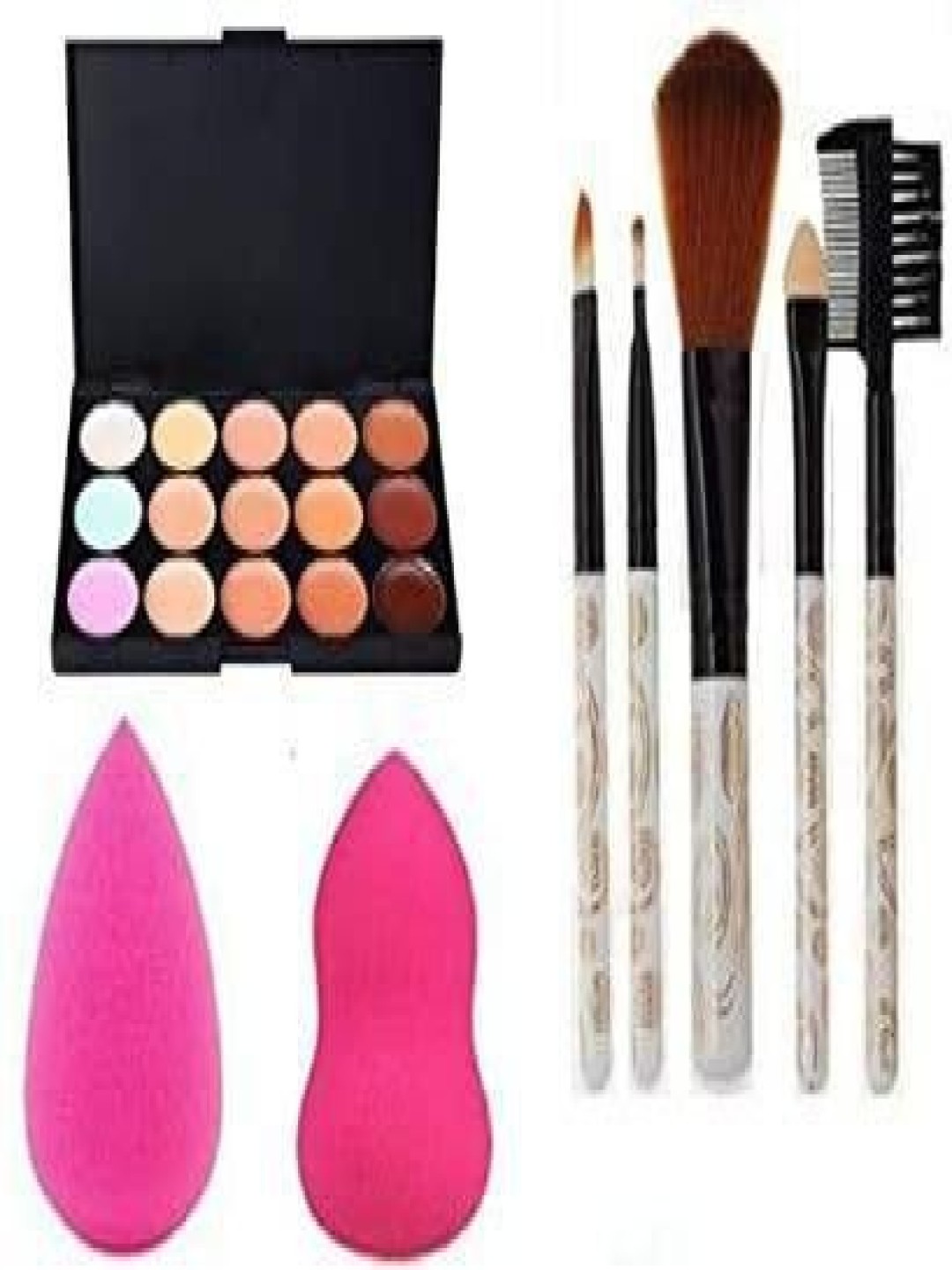 

Lenon Set Of 8 Contour Palette With Make Up Brushes & Blenders, Pink
