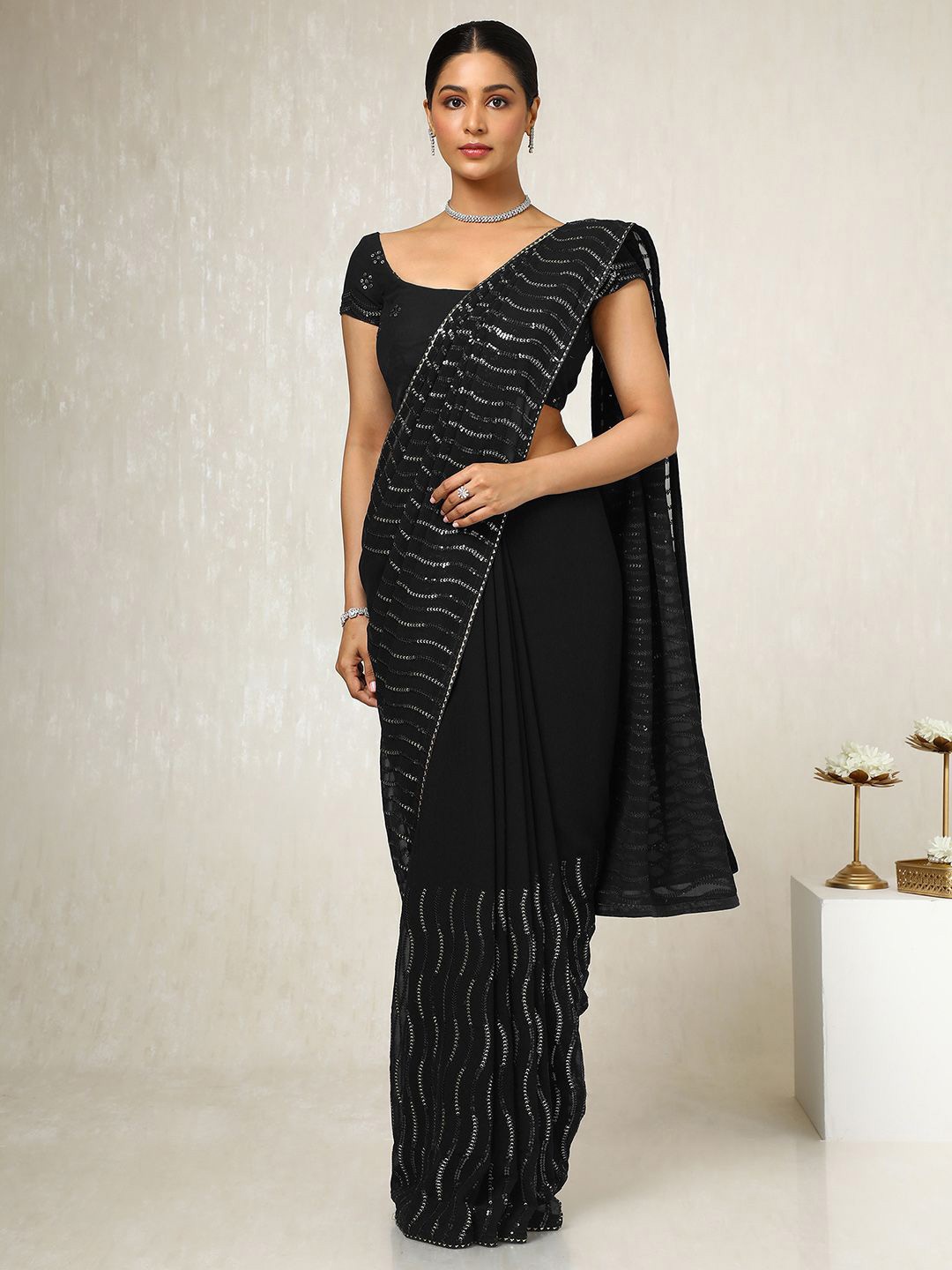 

Soch Embellished Sequinned Poly Georgette Saree, Black