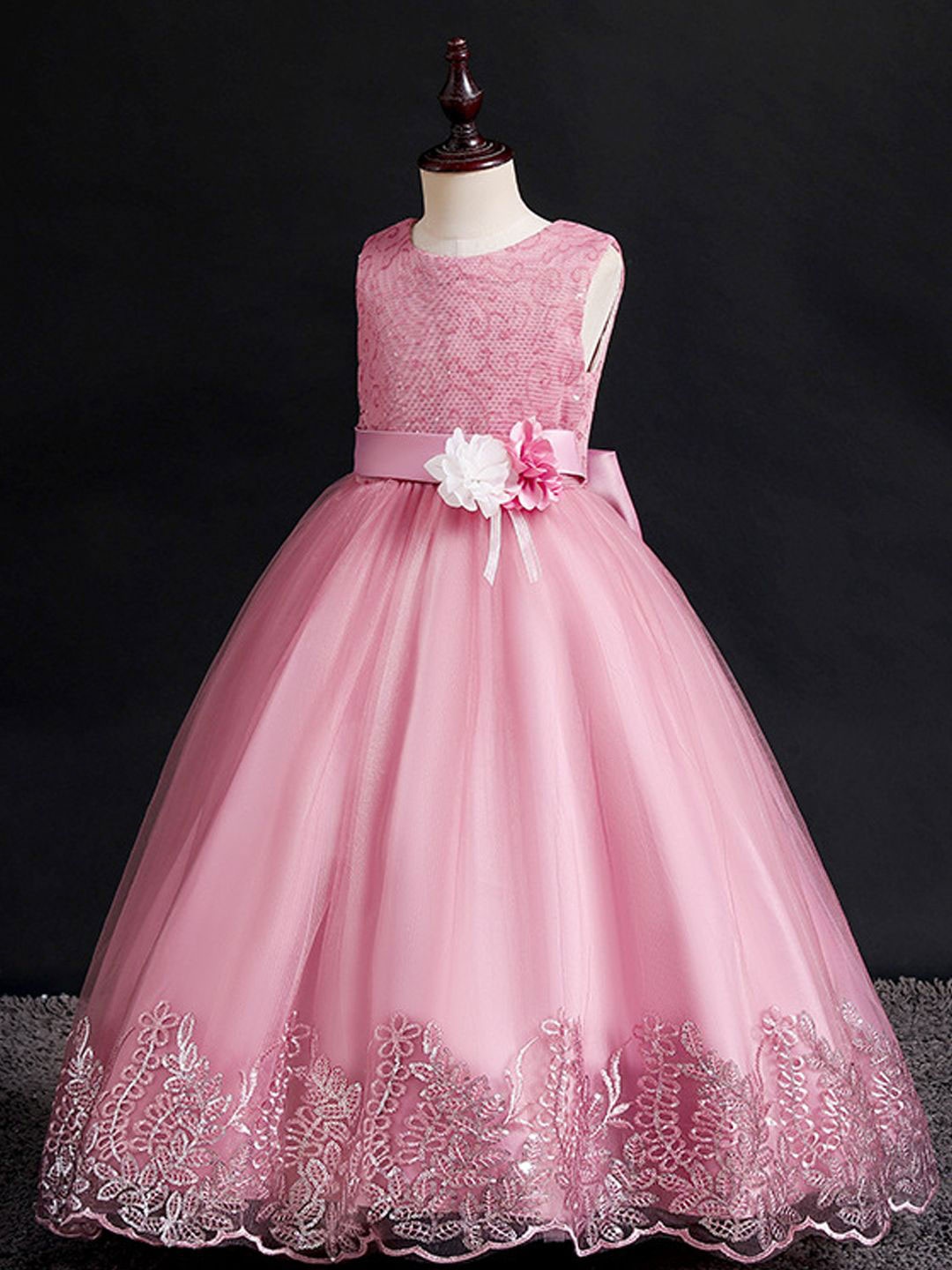 

Xsole Girls Applique Detailed Gown Maxi Dress, Pink