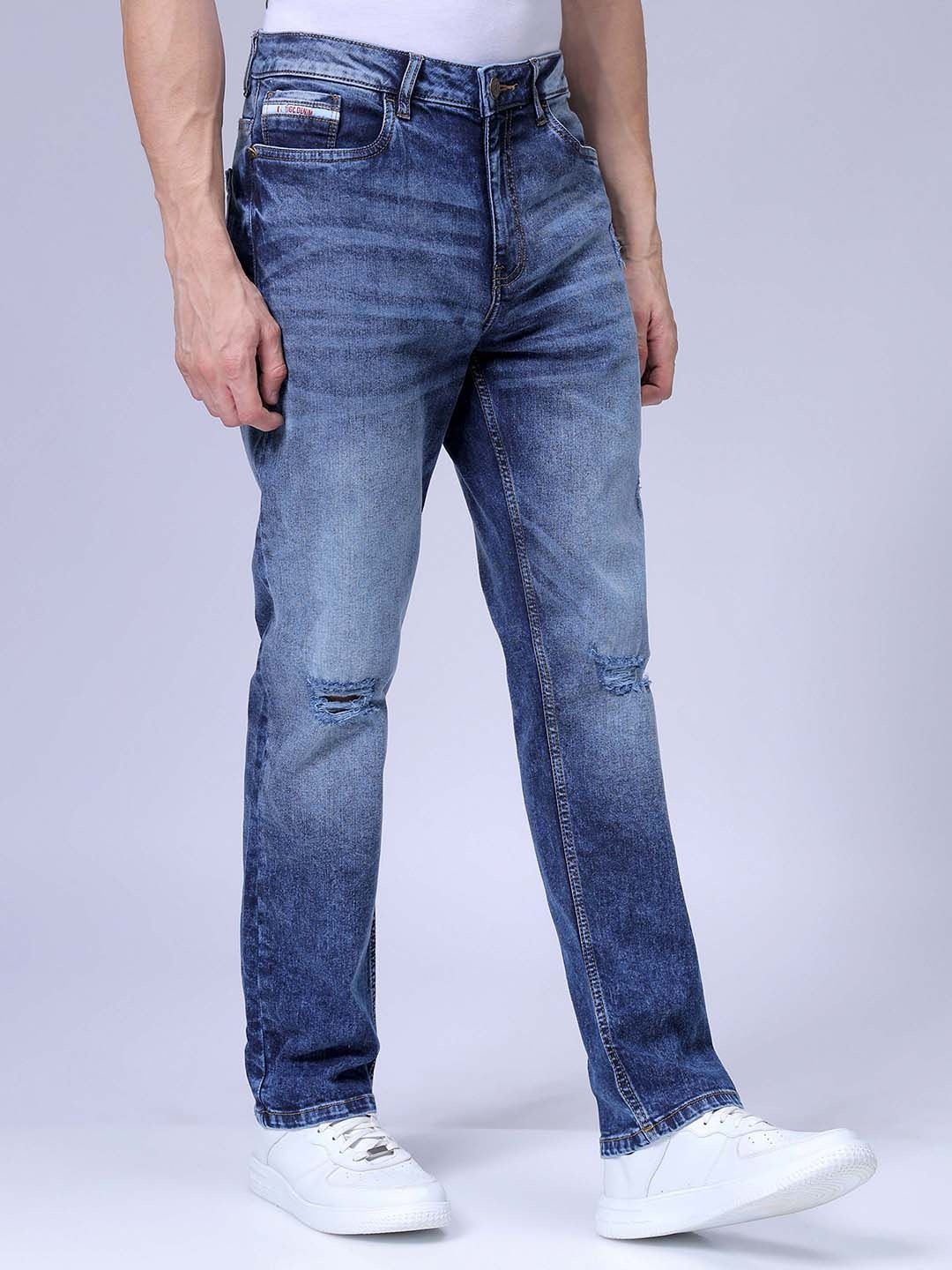 

The Indian Garage Co Men Slim Fit Heavy Fade Stretchable Jeans, Blue