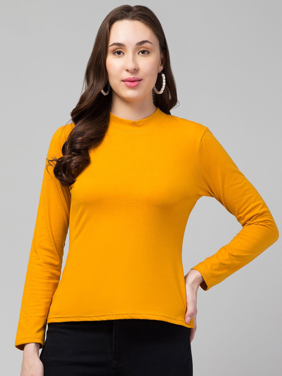 

CULPI Women Solid Round Neck Top, Yellow
