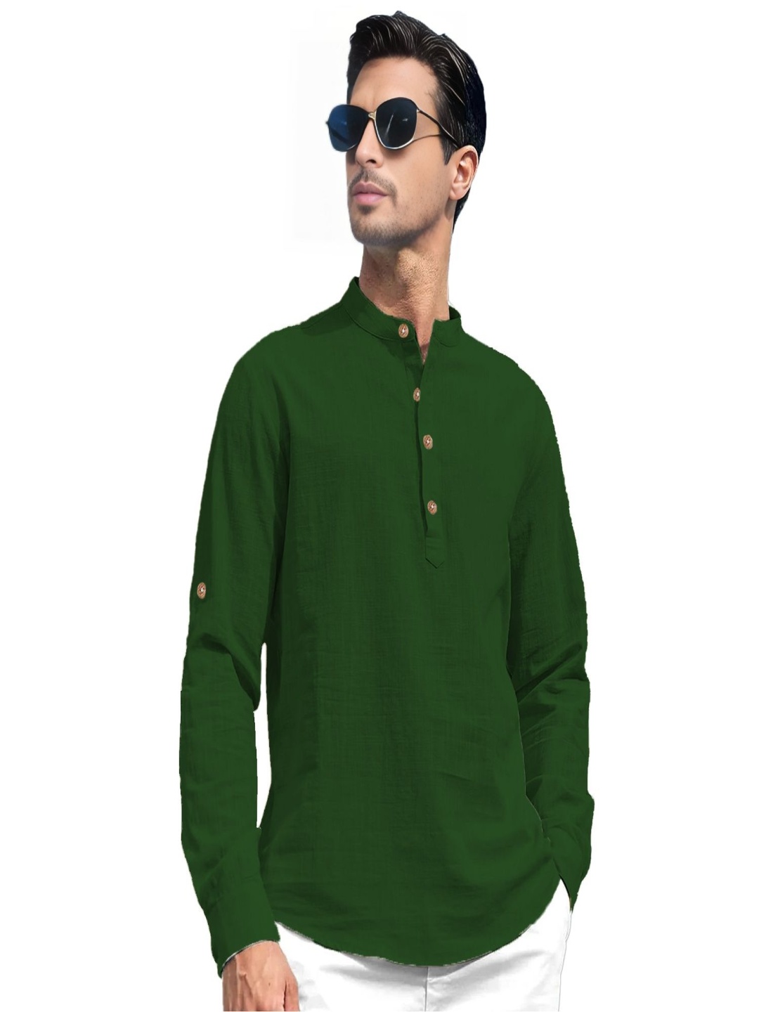 

EdinWolf Mandarin Collar Cotton Slim Fit Straight Kurta, Fluorescent green