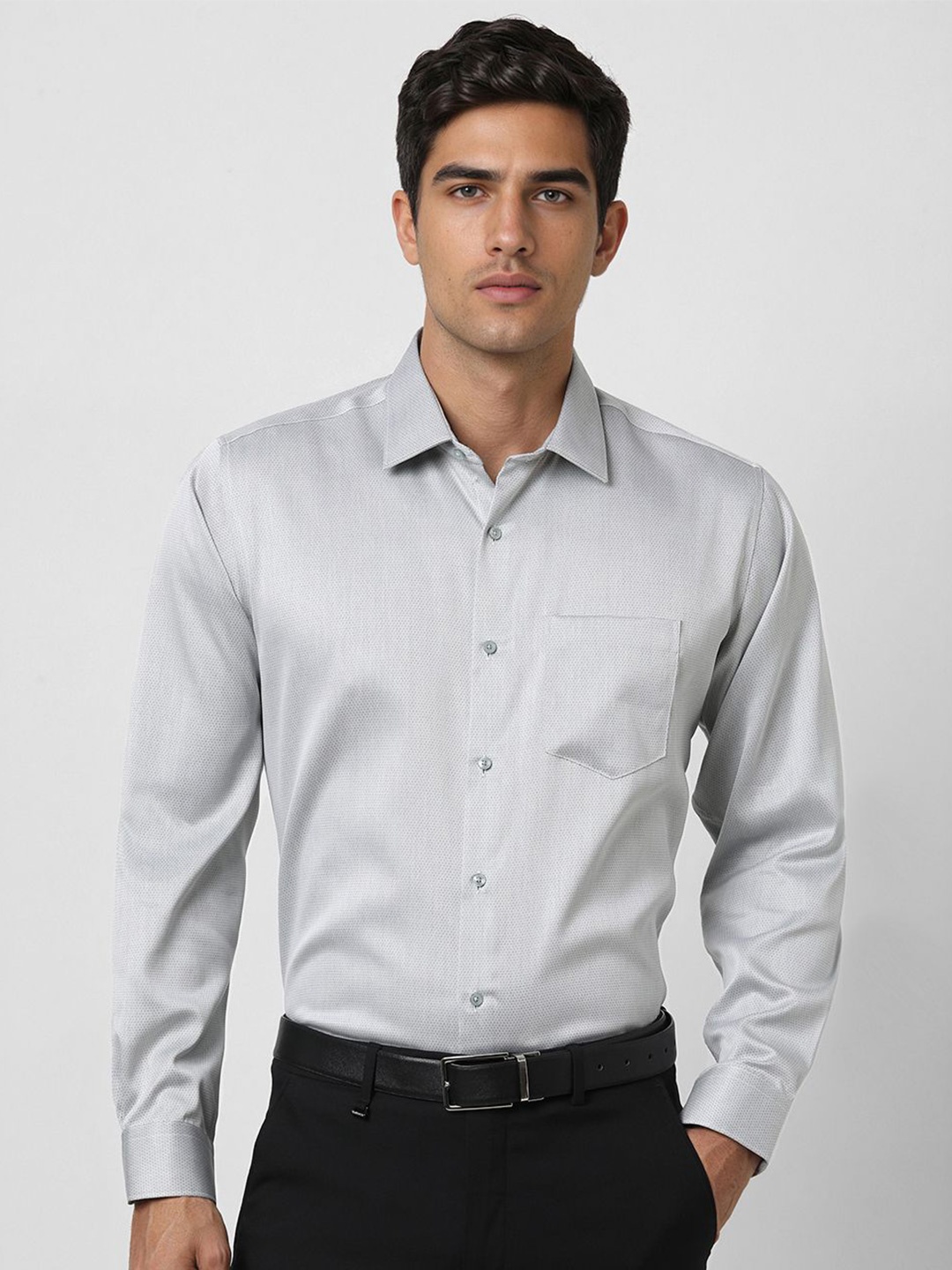 

Van Heusen Men Spread Collar Textured Cotton Formal Shirt, Grey