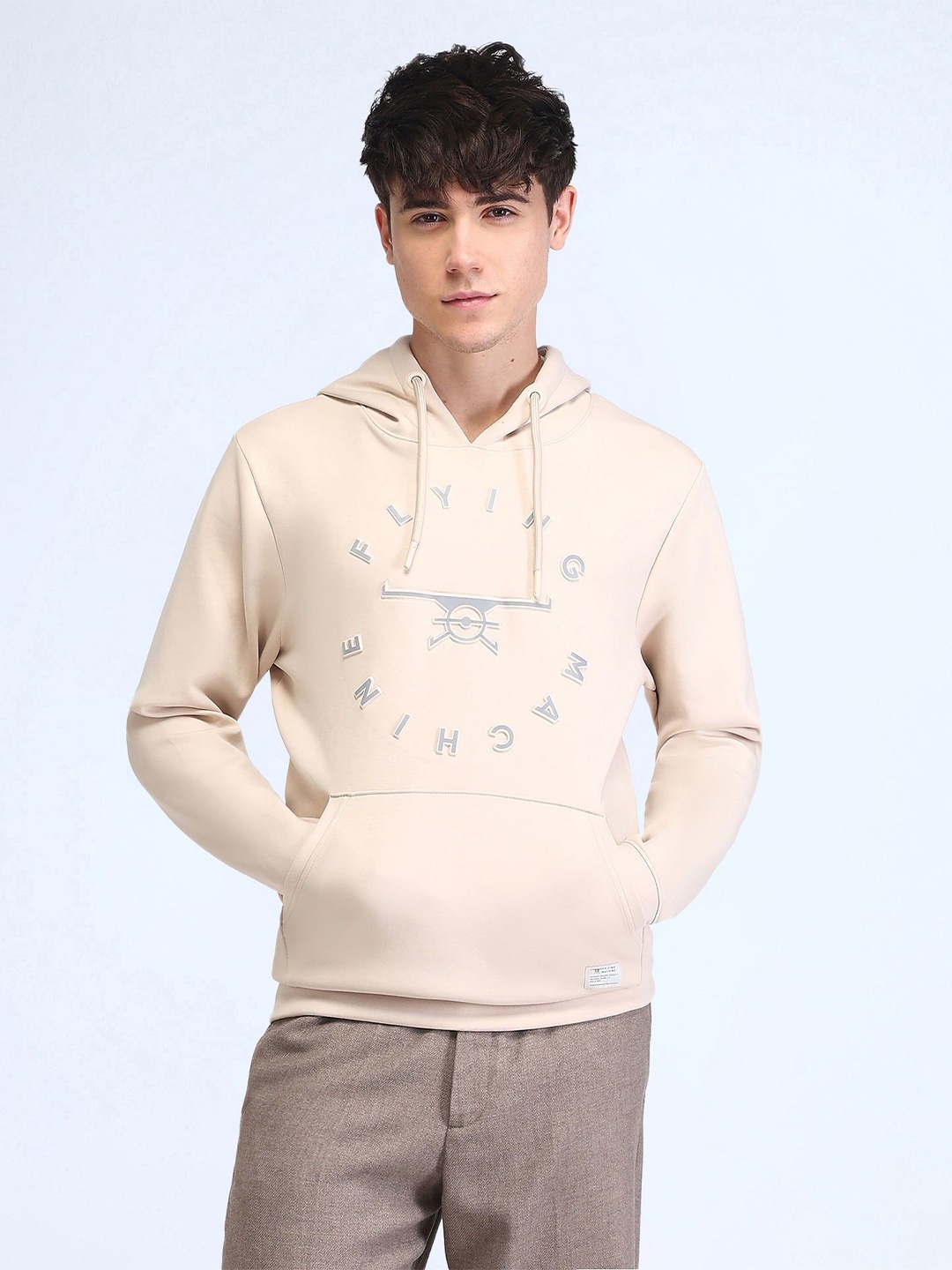 

Flying Machine Men Printed Hooded Sweatshirt, White