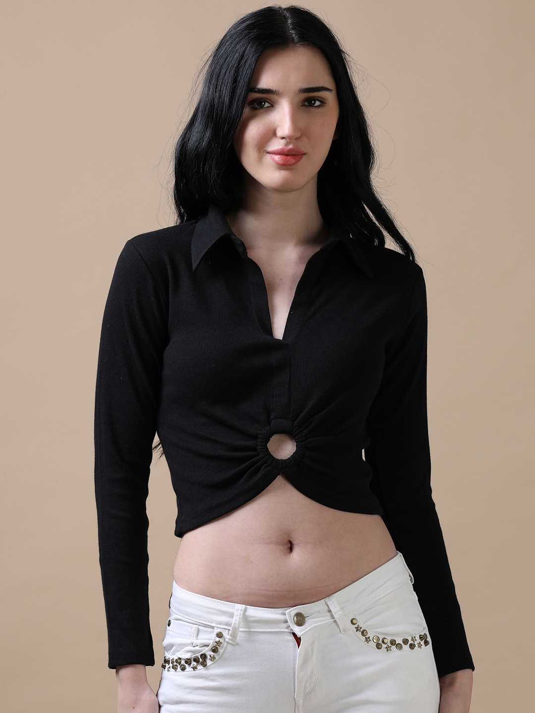 

Hassu's Women Cotton Fitted Crop Top, Black