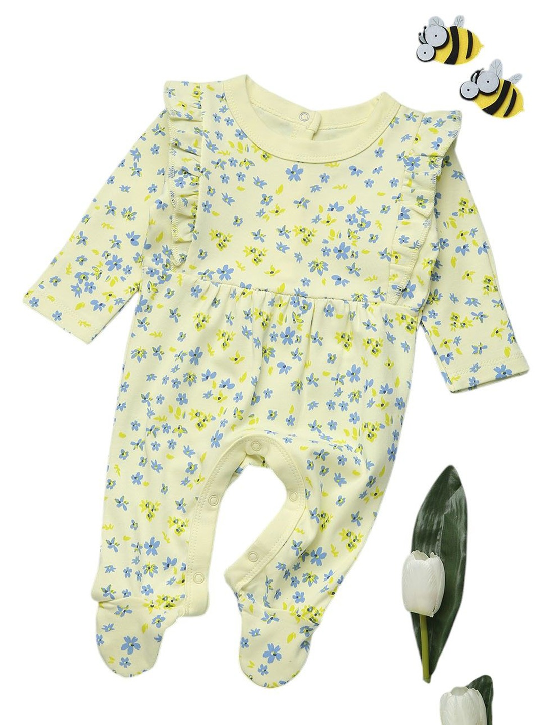 

BONTOTS Infants Girls Printed Cotton Sleepsuits, Yellow