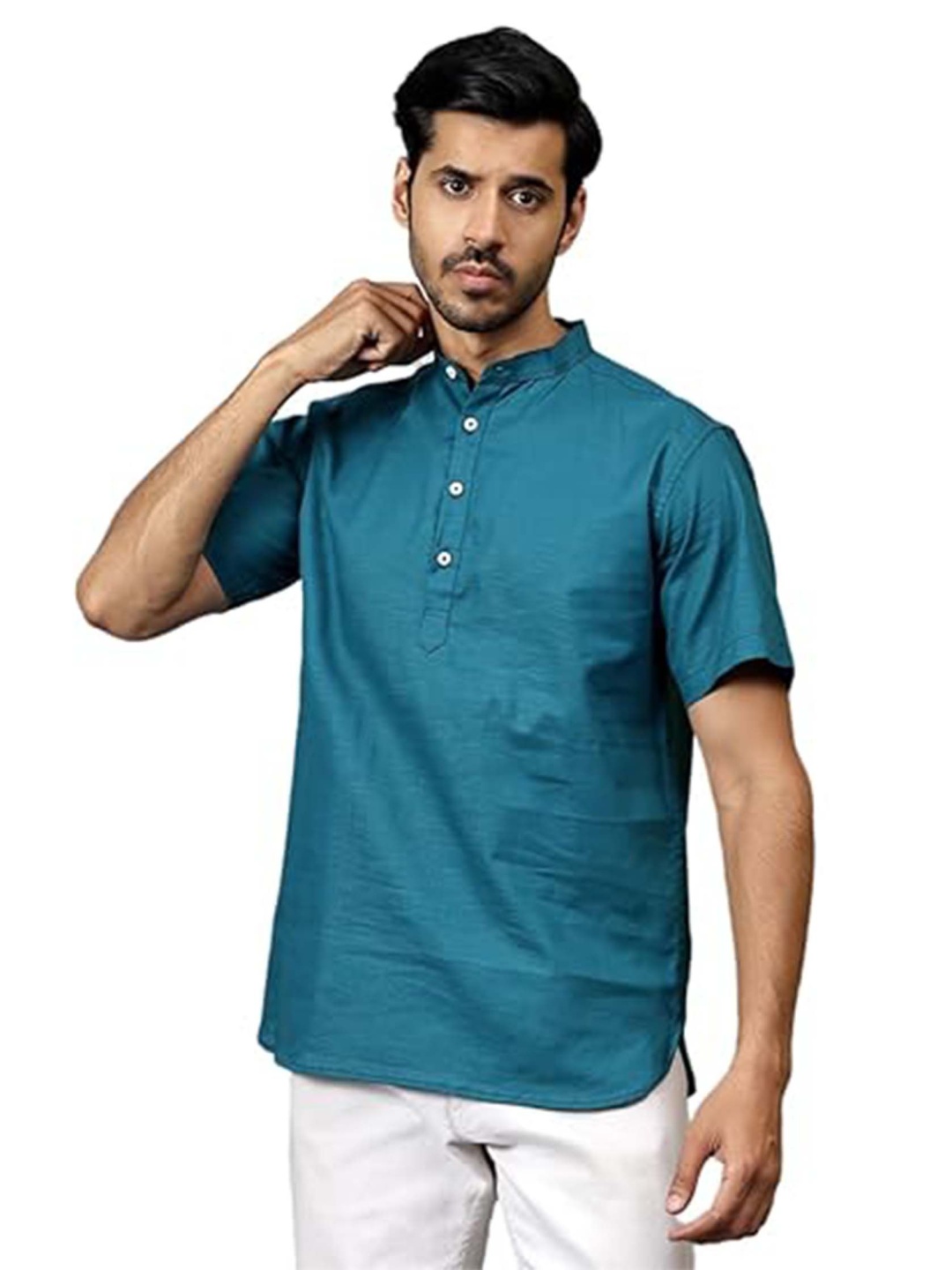 

EdinWolf Mandarin Collar Cotton Slim Fit Straight Kurta, Turquoise blue