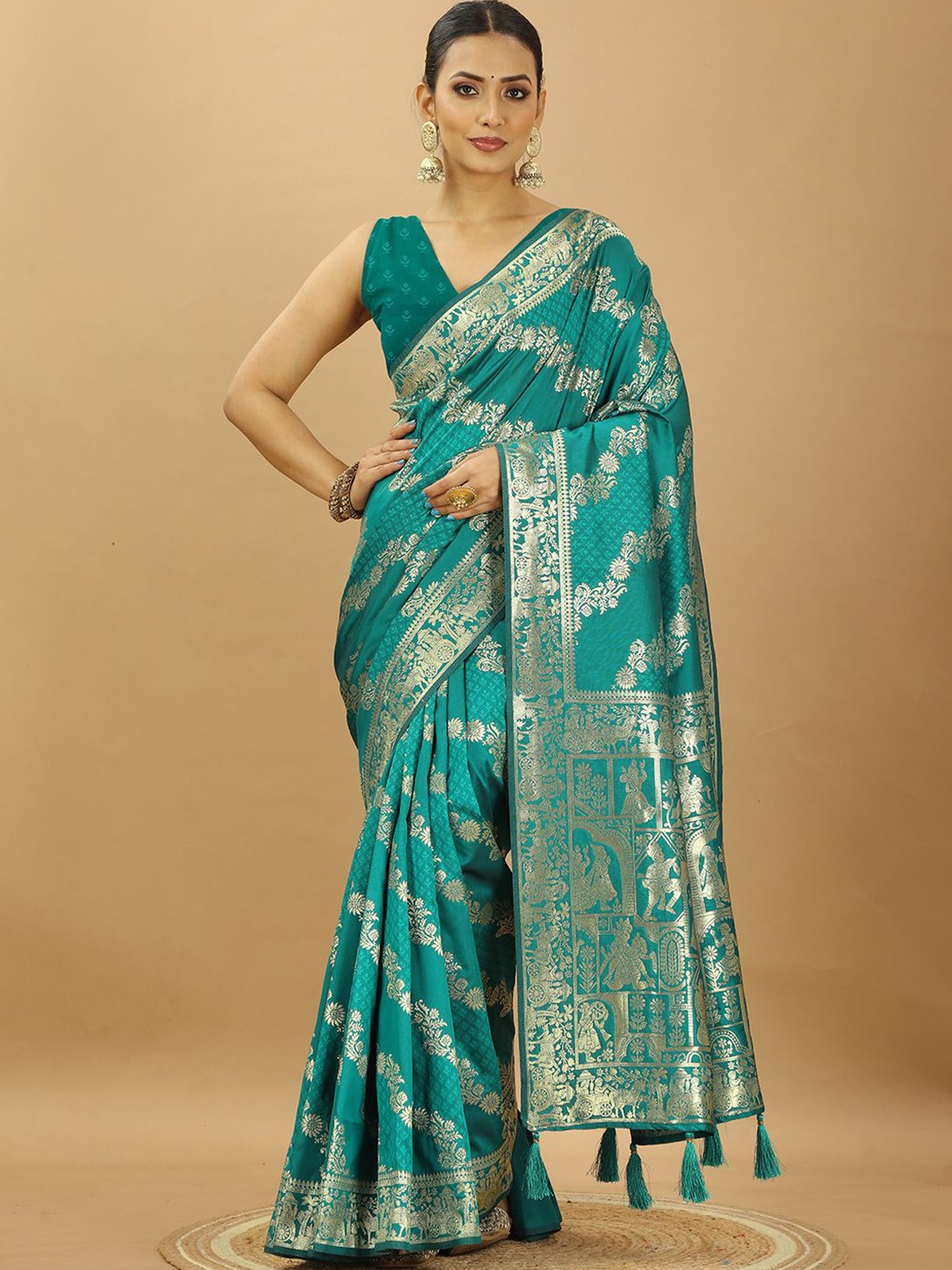

SWAMI STUDIO Woven Design Zari Pure Silk Banarasi Saree, Turquoise blue