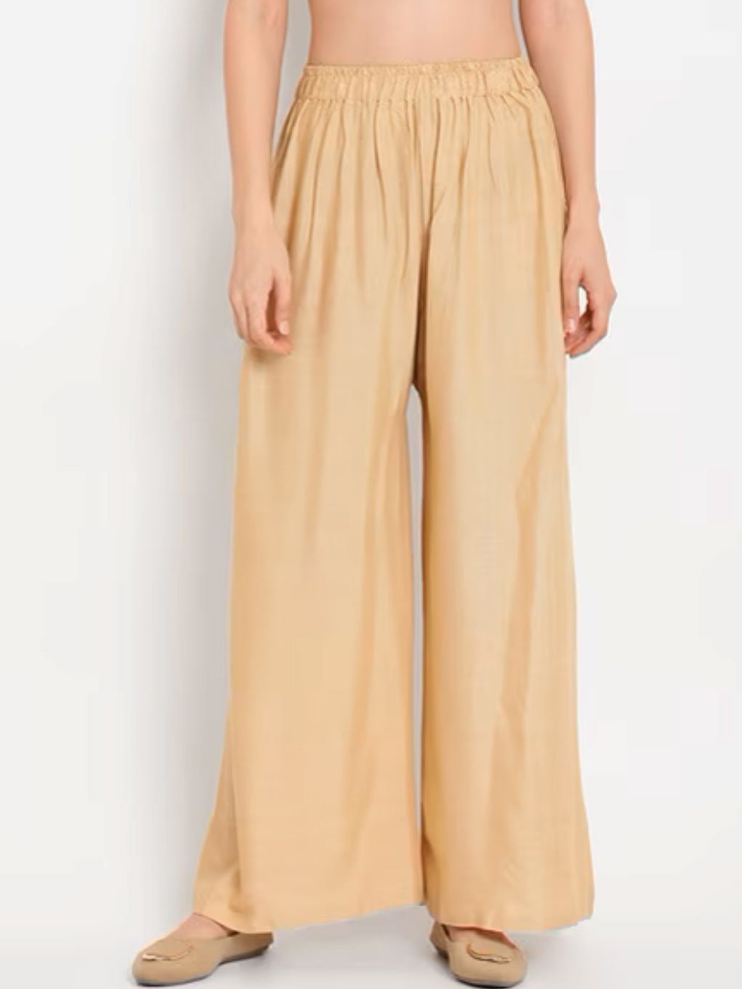 

NYPA Women Flared Knitted Palazzo, Beige