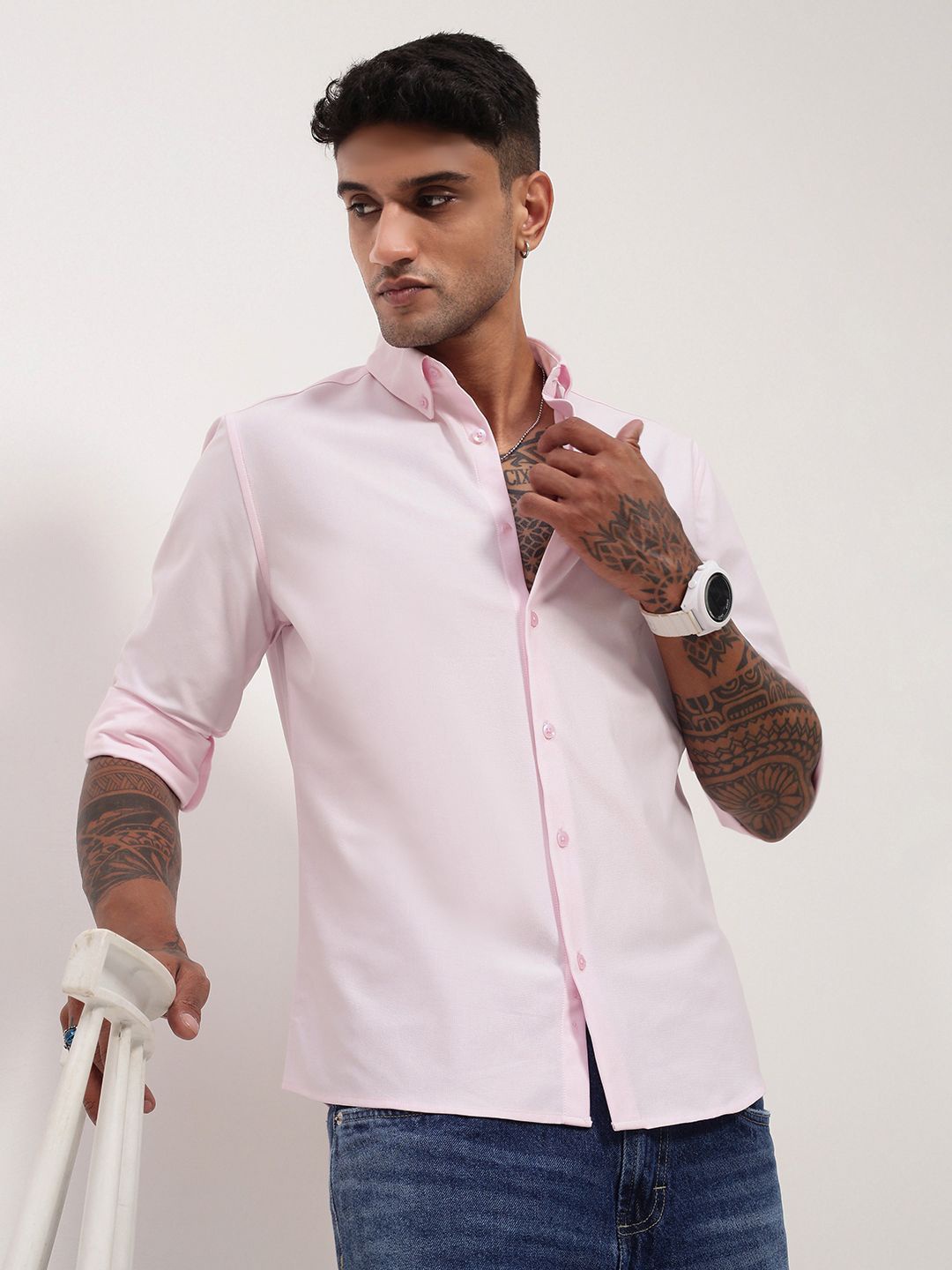 

SHOWOFF Men Comfort Slim Fit Button-Down Collar Solid Cotton Casual Shirt, Pink