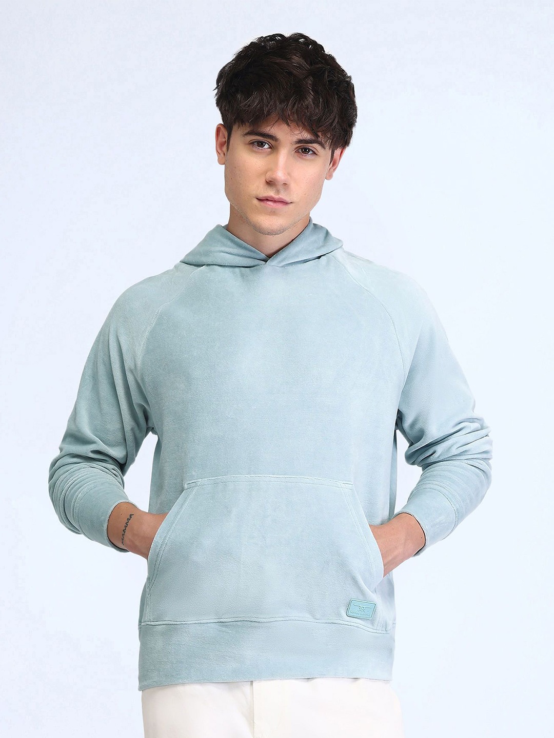 

Flying Machine Men Cotton Hooded Sweatshirt, Blue