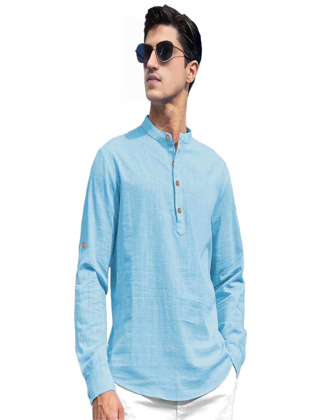 

EdinWolf Mandarin Collar Cotton Slim Fit Straight Kurta, Blue