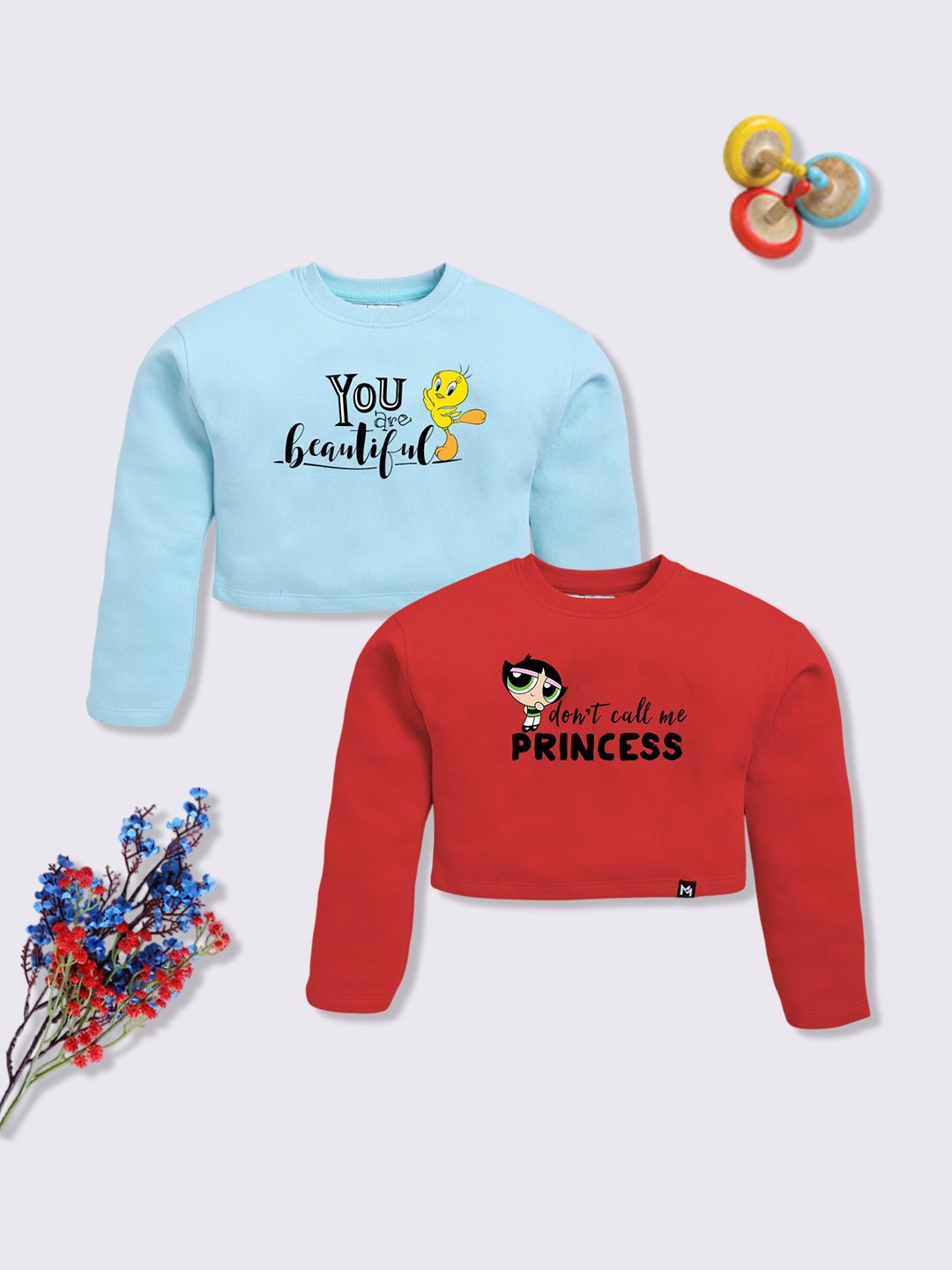 

YK X Minute Mirth Girls Set of 2 Printed Crop Sweatshirts, Assorted