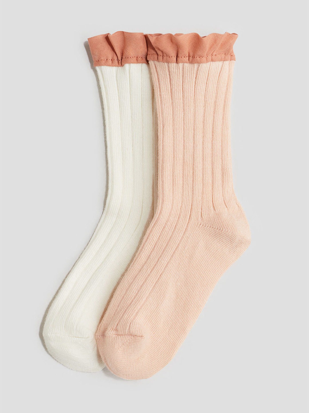 

H&M 2-Pack Frill-Trimmed Socks, Orange