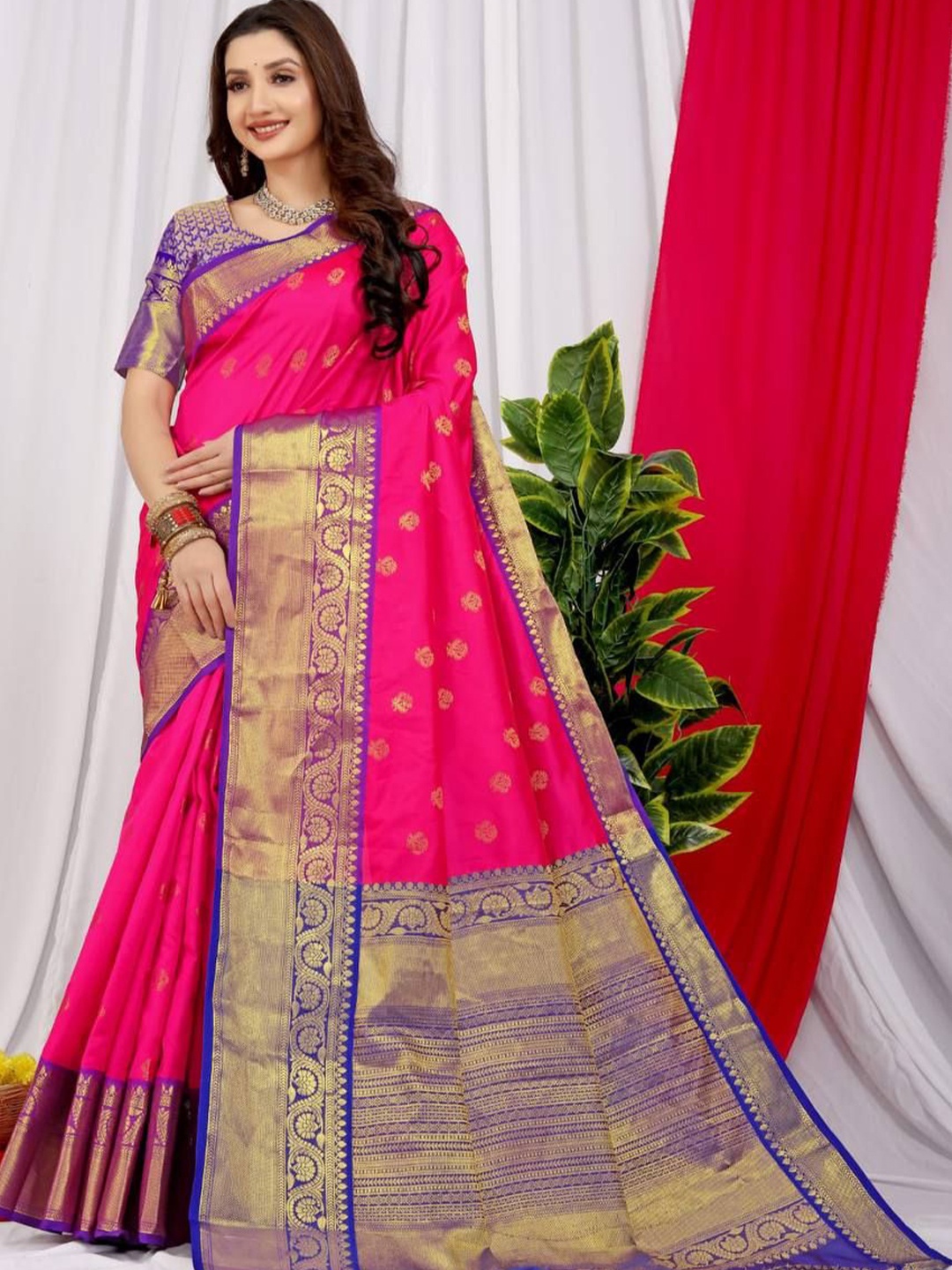 

ZIBLON Woven Design Zari Kanjeevaram Saree, Pink