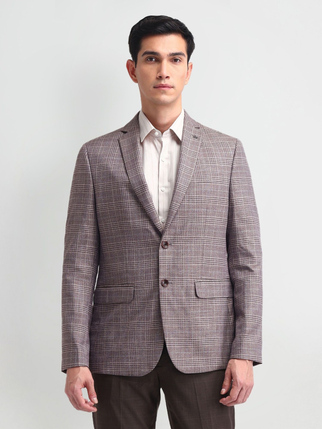 

Arrow Checked Notched Lapel Single Breasted Formal Blazer, Purple