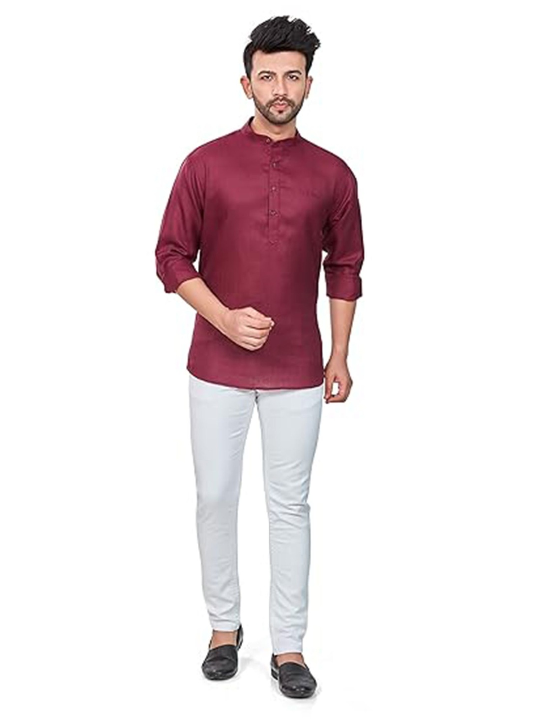 

EdinWolf Mandarin Collar Cotton Slim Fit Straight Kurta, Maroon