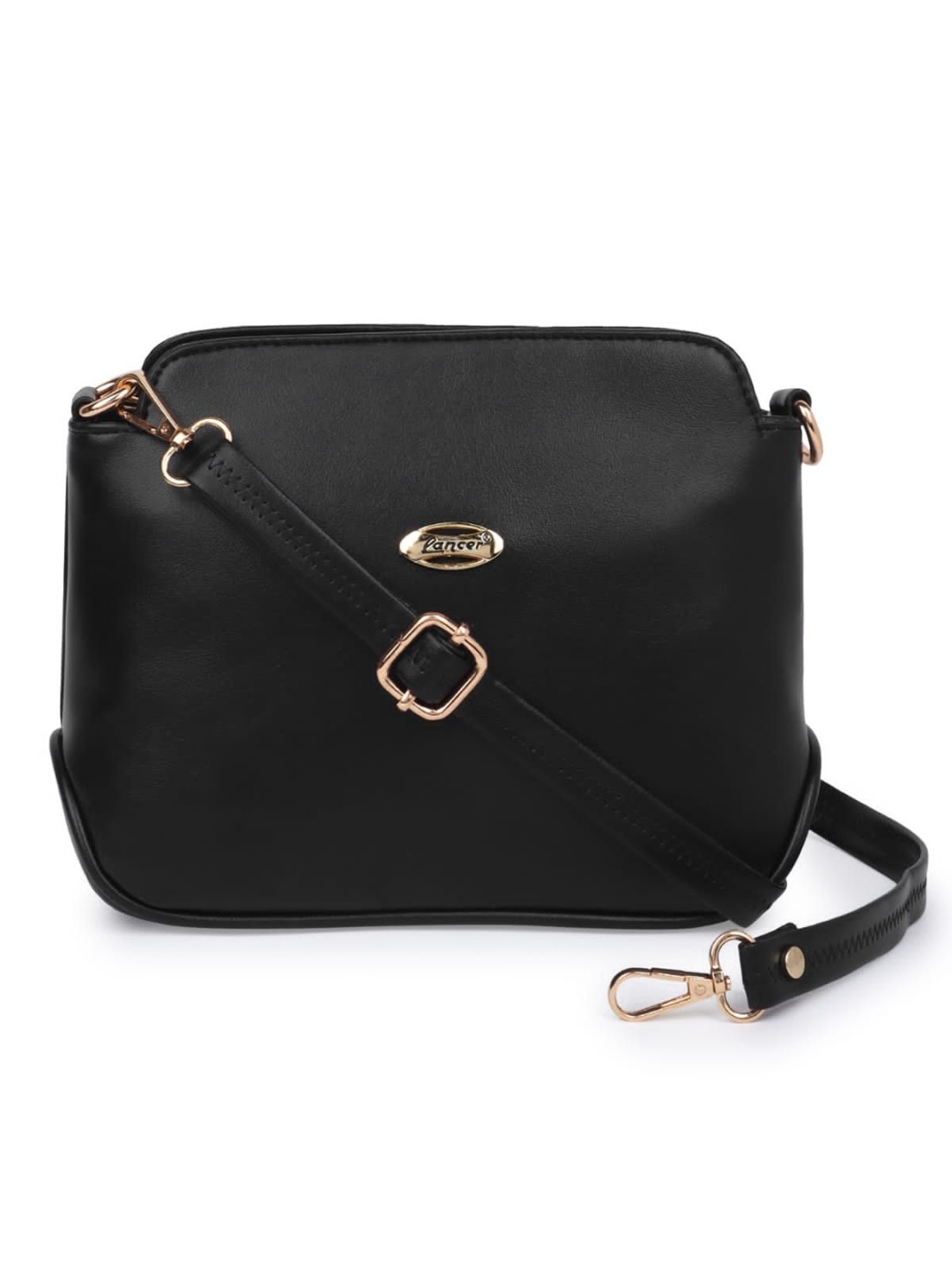 

Lancer Women Solid Structured Leather Sling Bag, Black