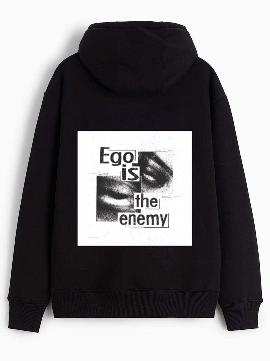 

TheBTclub Men Ego Is The Enemy Printed Hooded Sweatshirt, Black