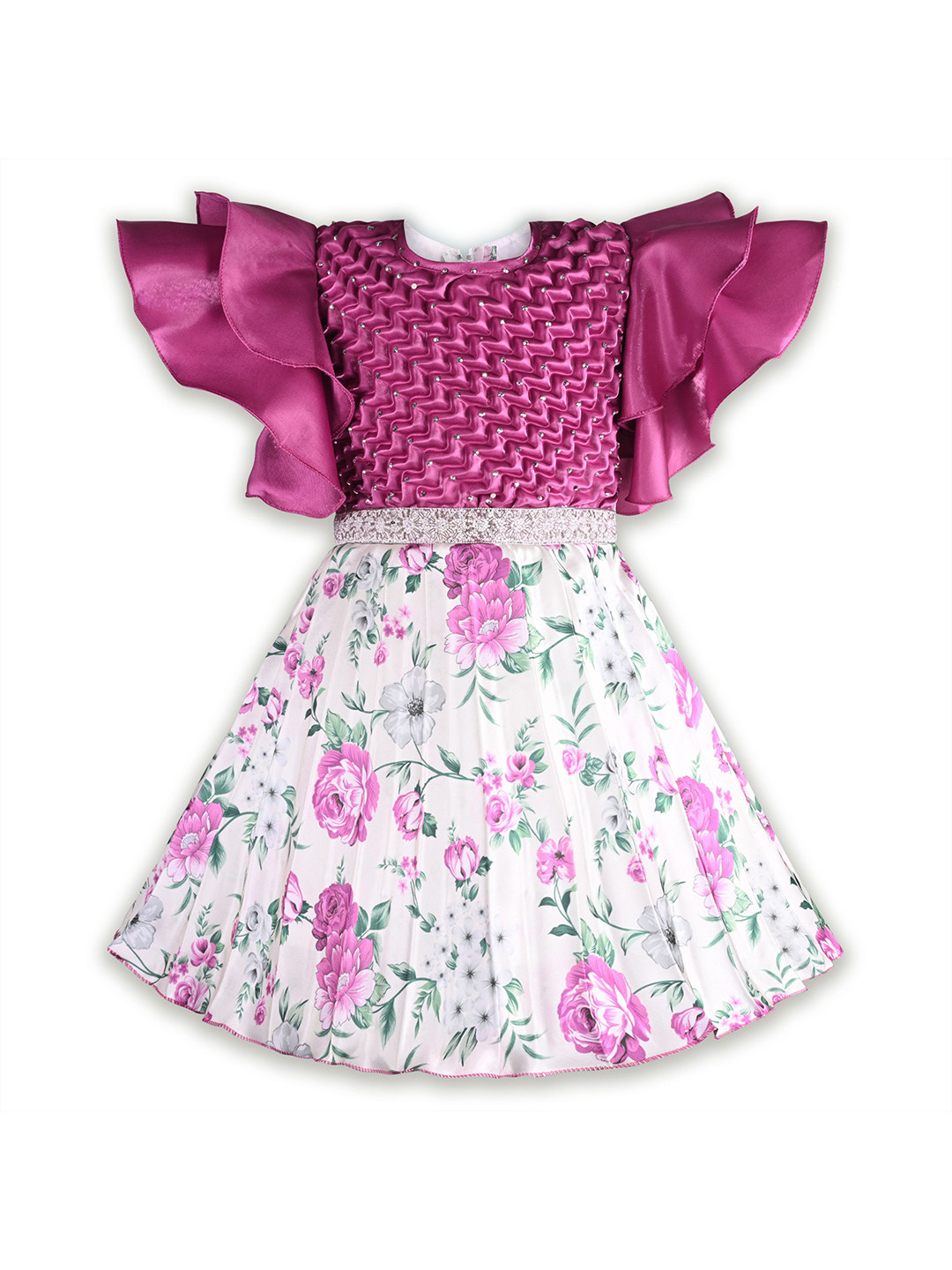

Wish Karo Girls Floral Printed Flared Sleeve Fit & Flare Dress, Pink