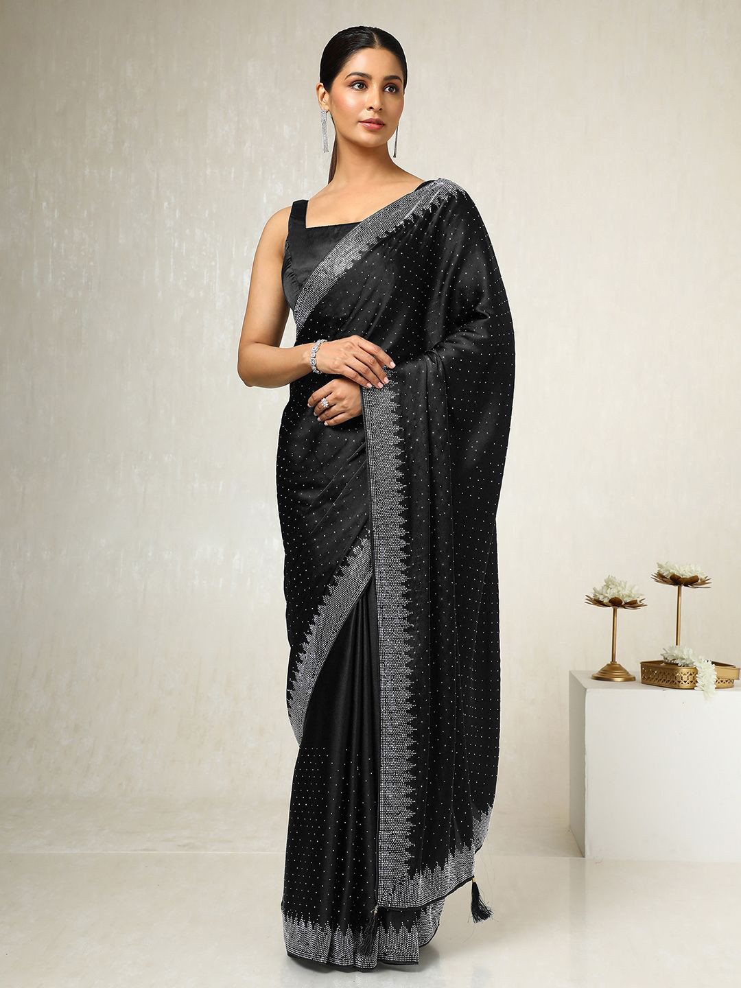 

Soch Beads and Stones Satin Saree, Black