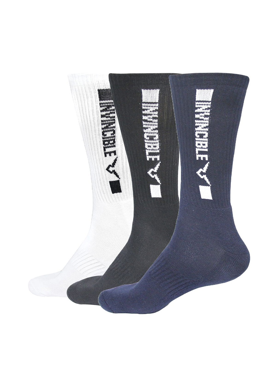 

Invincible Unisex Set of 3 Patterned Calf Length Socks, White