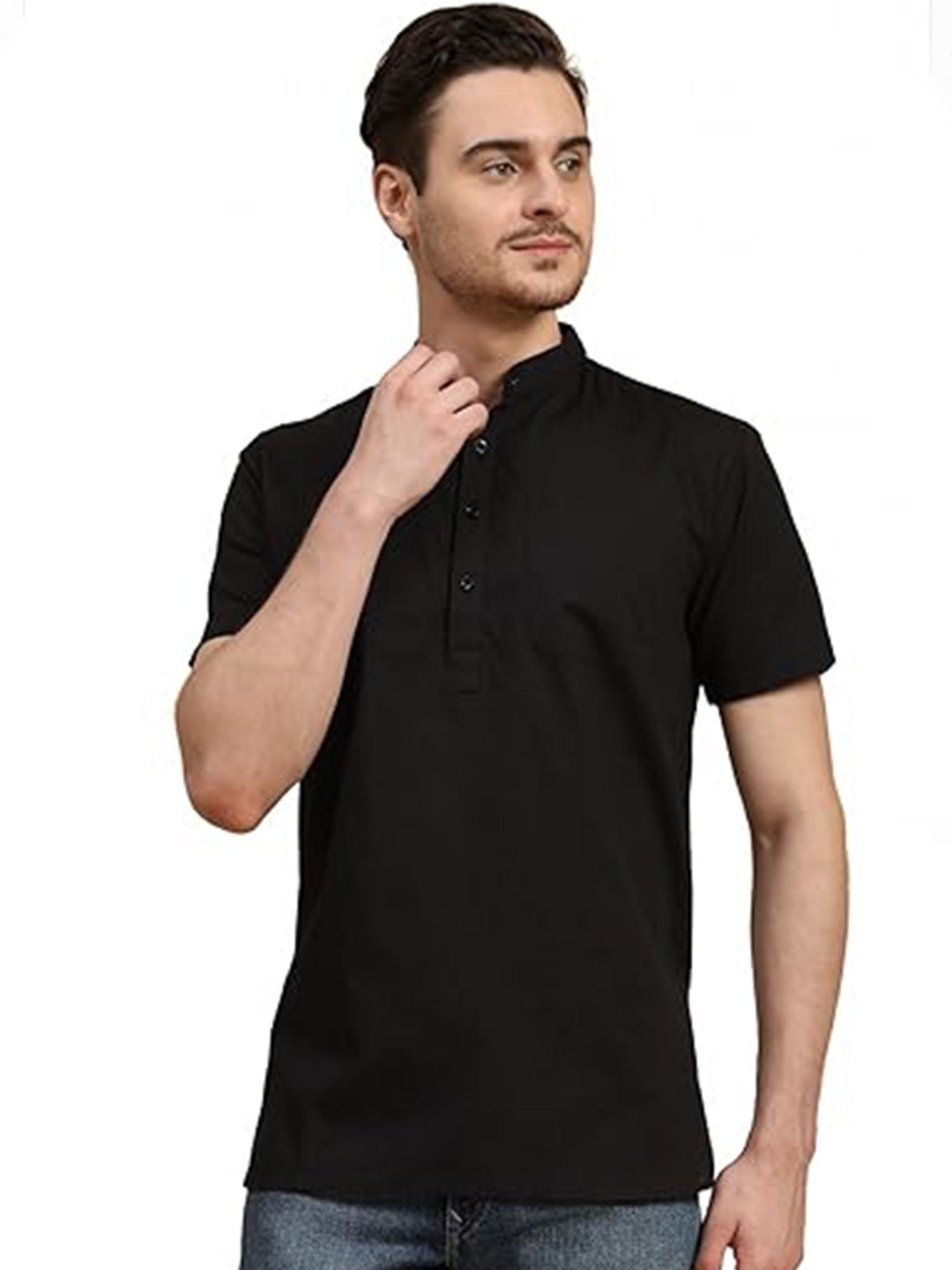 

EdinWolf Mandarin Collar Cotton Slim Fit Straight Kurta, Black