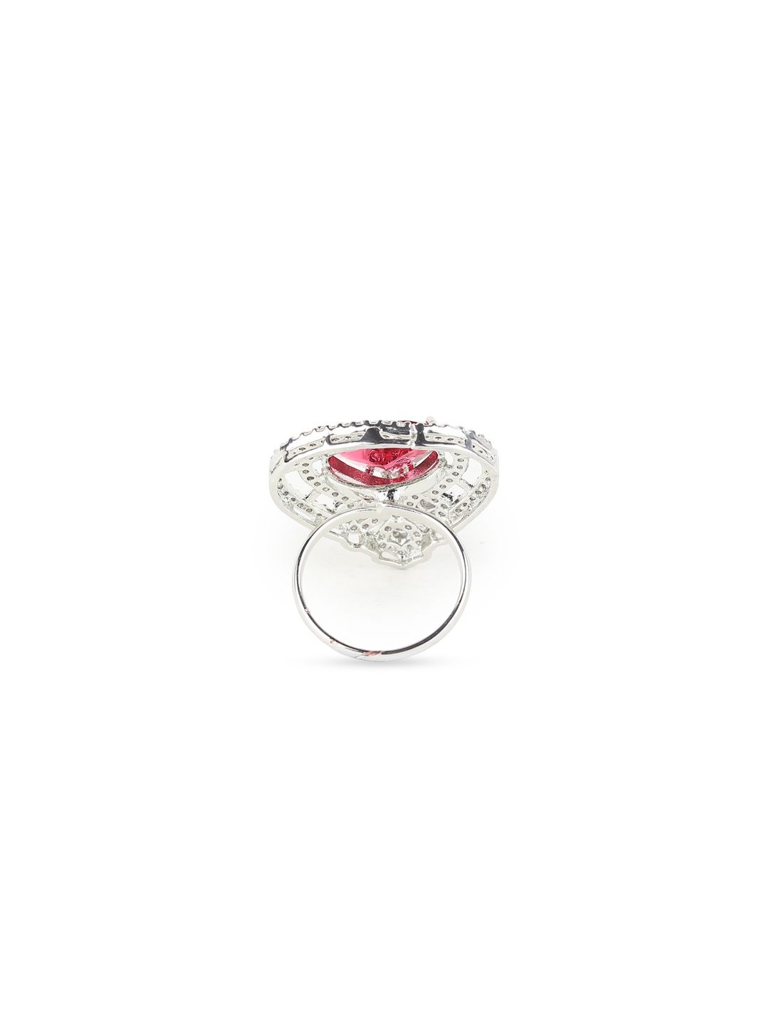 

RHOSYN Rhodium-Plated American Diamond Adjustable Cocktail Finger Ring, Silver
