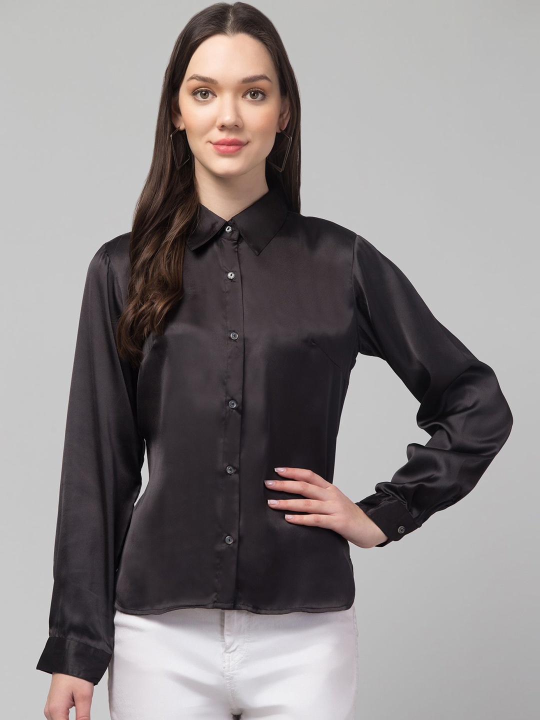 

CULPI Women Satin Shirt Style Top, Black