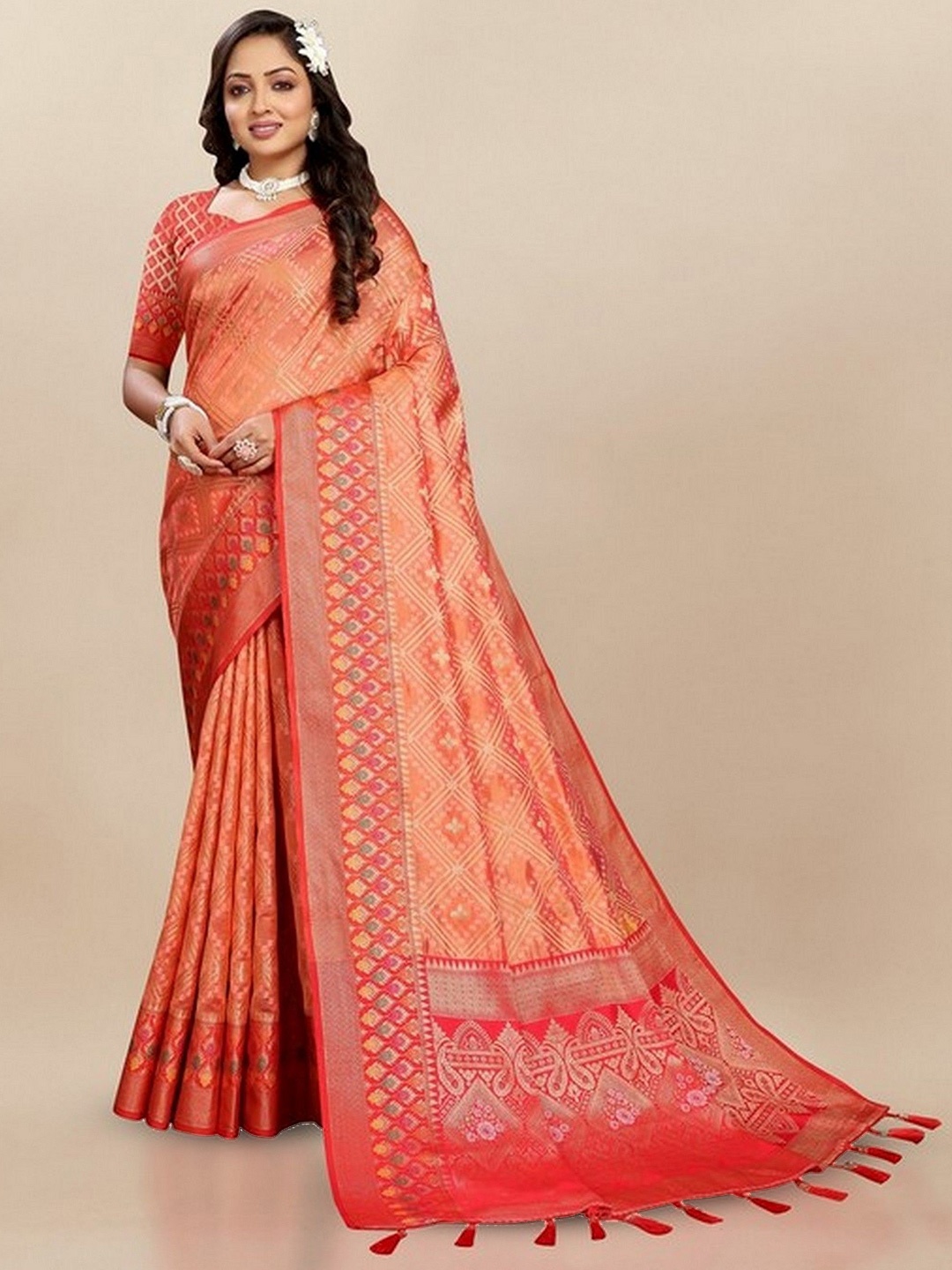 

VARNI FABRICS Woven Design Zari Banarasi Saree, Orange