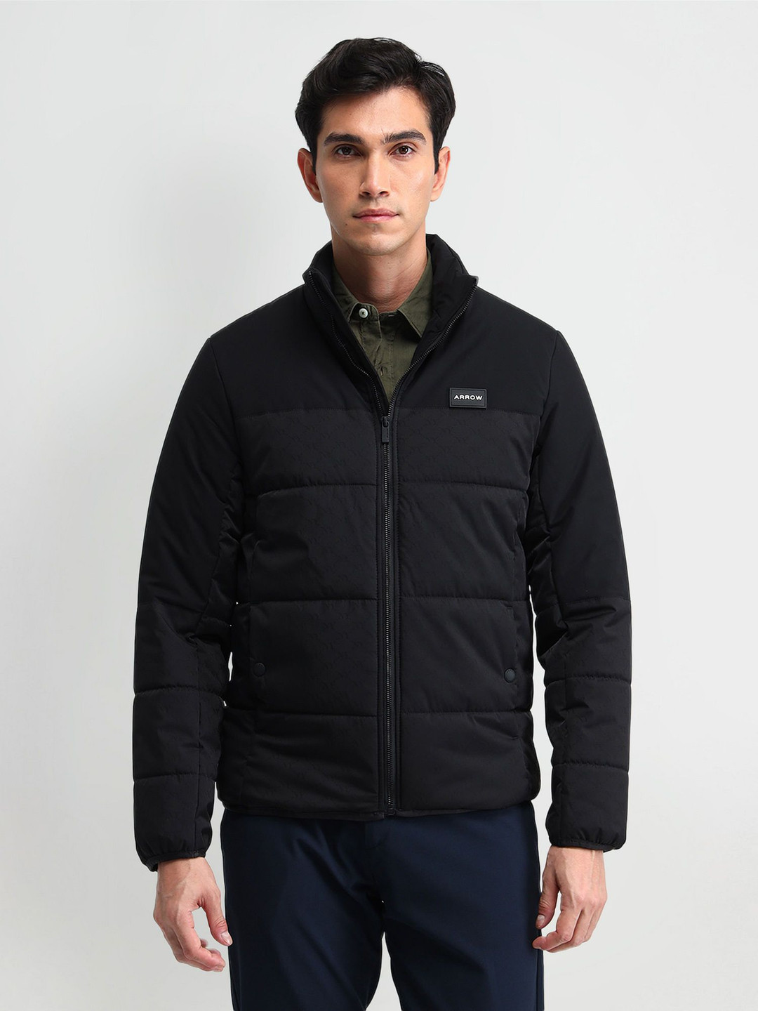 

Arrow New York Men Mock Collar Colourblocked Casual Padded Jacket, Black