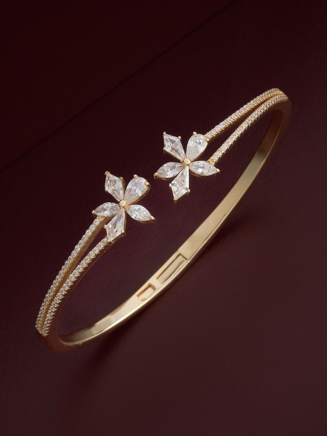 

Kushal's Fashion Jewellery 92.5 Pure Silver Gold-Plated Stone Studded Cuff Bracelet