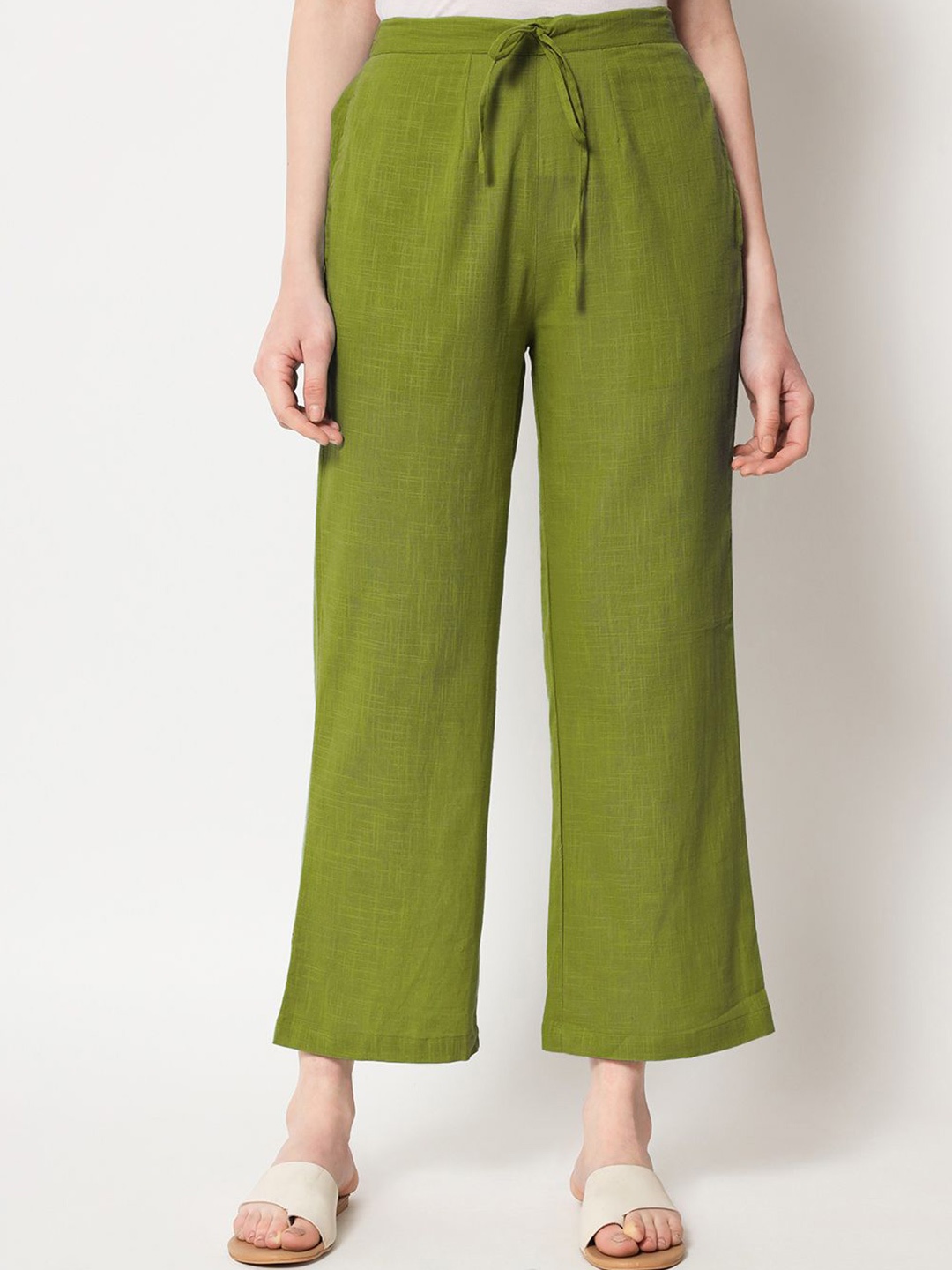 

Thevasa Women Cotton Straight Palazzo, Green